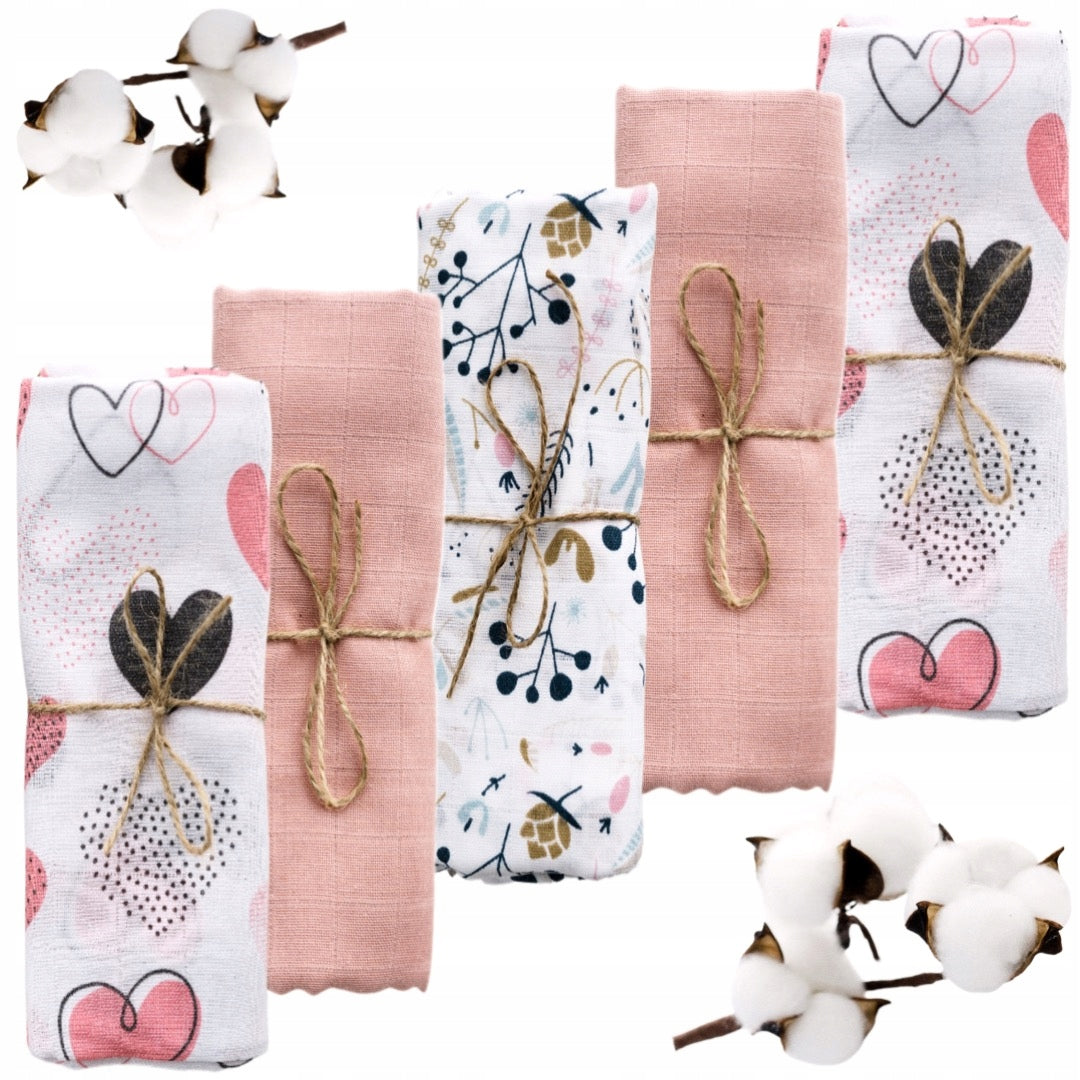 SET OF 5x MUSLIN DIAPERS POLISH 80x70cm PREMIUM FROM BabyU