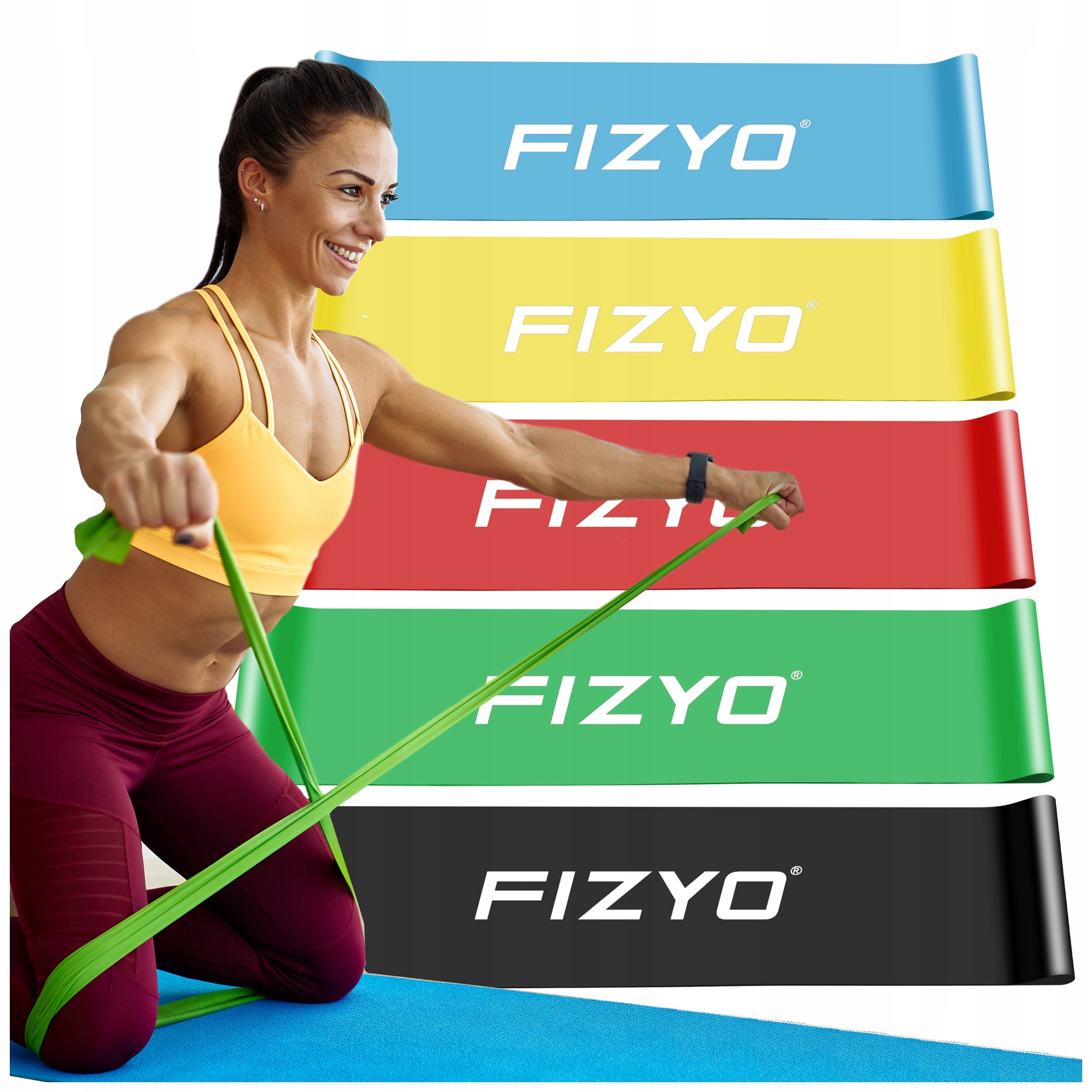 SET OF 5x RUBBER RESISTANCE TAPES FITNESS RUBBER HIP BAND EQUAL RESISTANCE