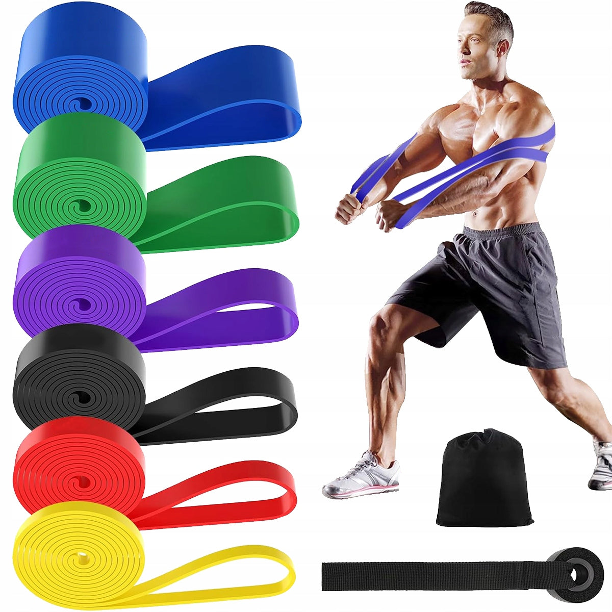 SET OF 6 EXERCISE RUBBER POWER BAND HIGH QUALITY RESISTANCE RUBBER STRONG TAPE