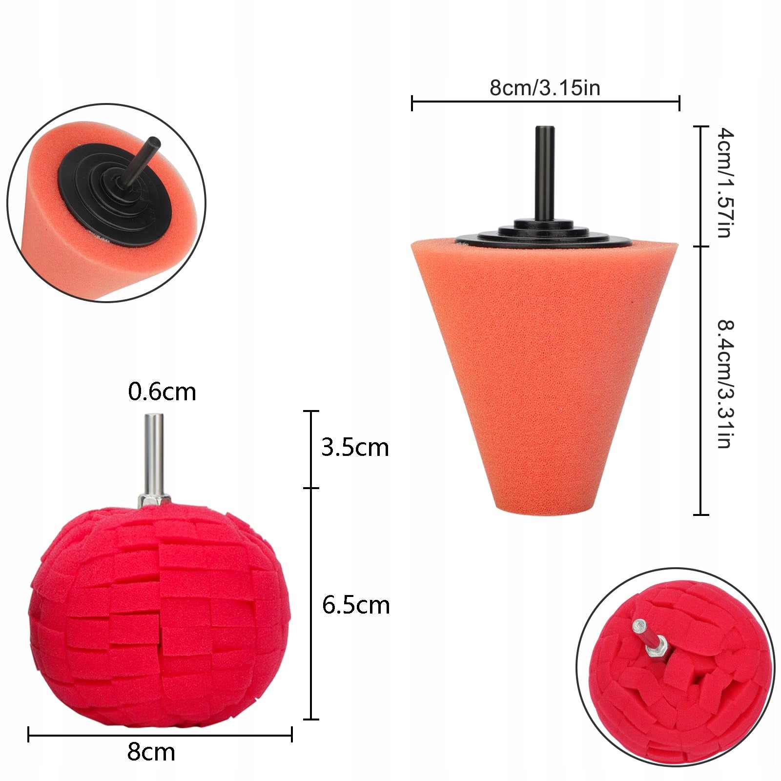 SET OF 6 POLISHING BALL CONE PADS FOR POLISHING NOOK AND CRANNY RIMS Packaging status original