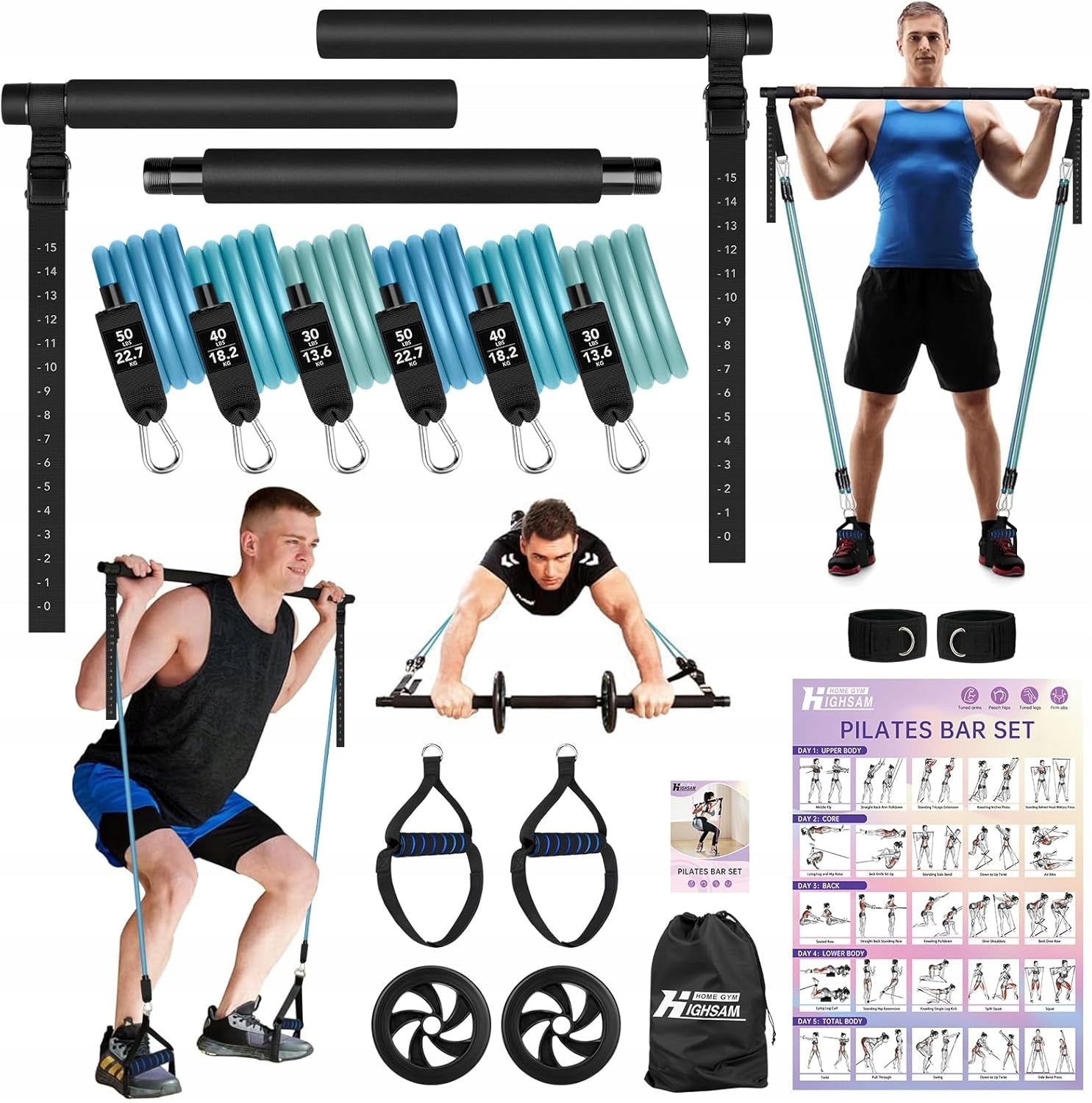 SET OF 6 RESISTANCE BANDS FOR EXERCISE WORKOUT BANDS FITNESS HIGH QUALITY RUBBER