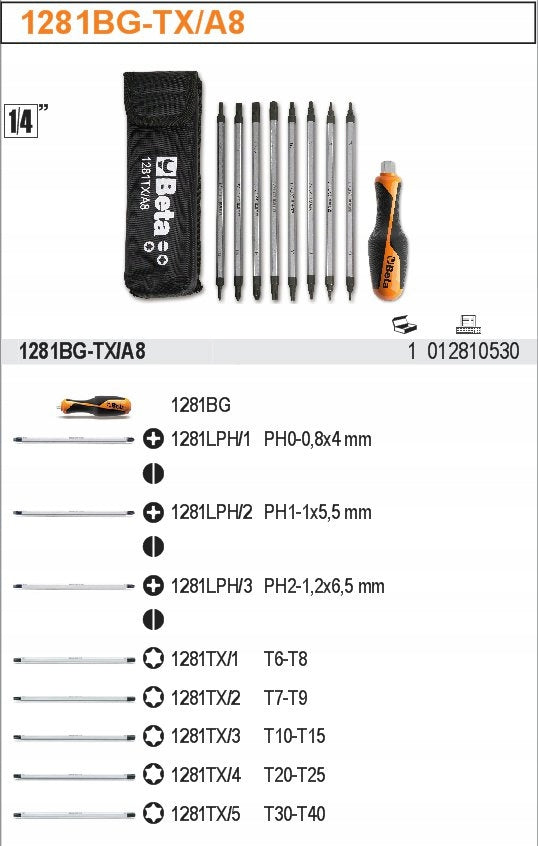 SET OF 8 2-STR TIPS AND HANDLE BETA 1281BG-TX/A8 Brand Beta