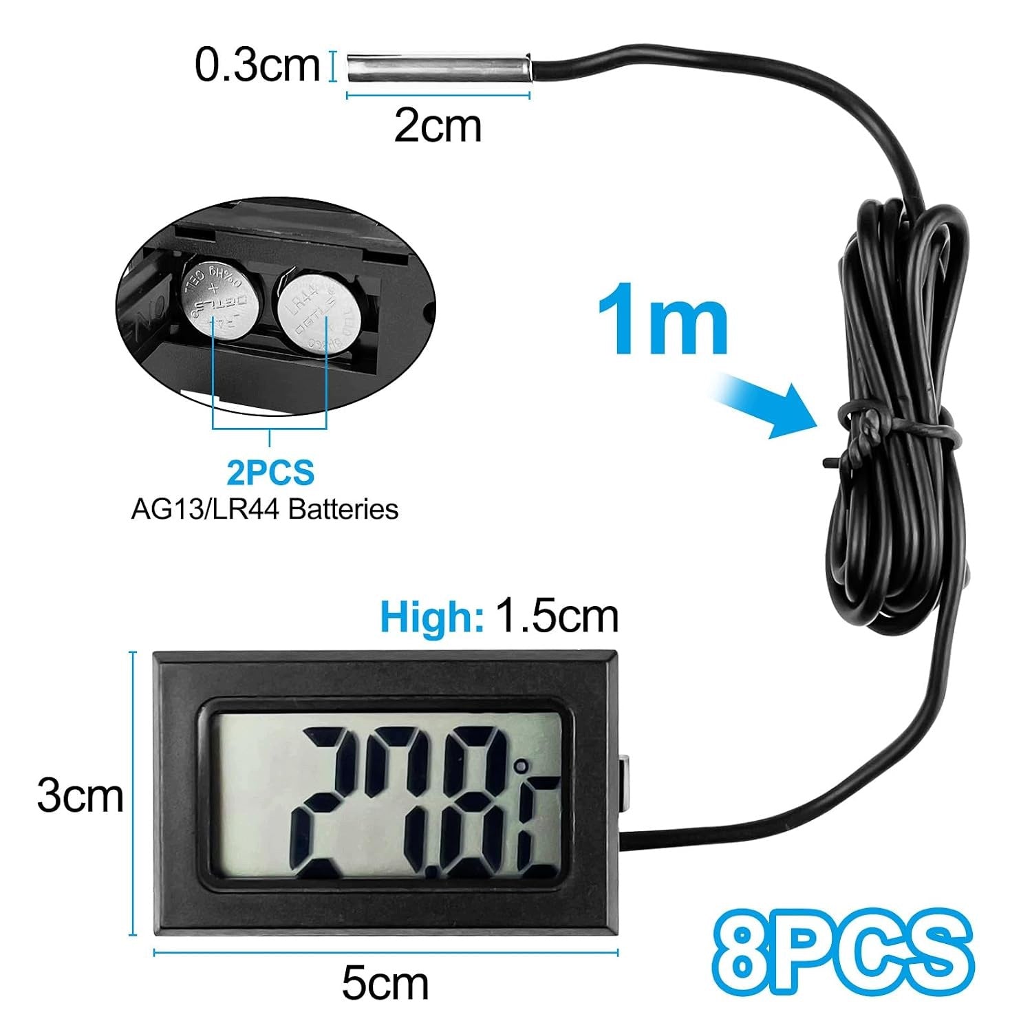 SET OF 8 DIGITAL LCD THERMOMETERS - LARGE DISPLAY Medical device no