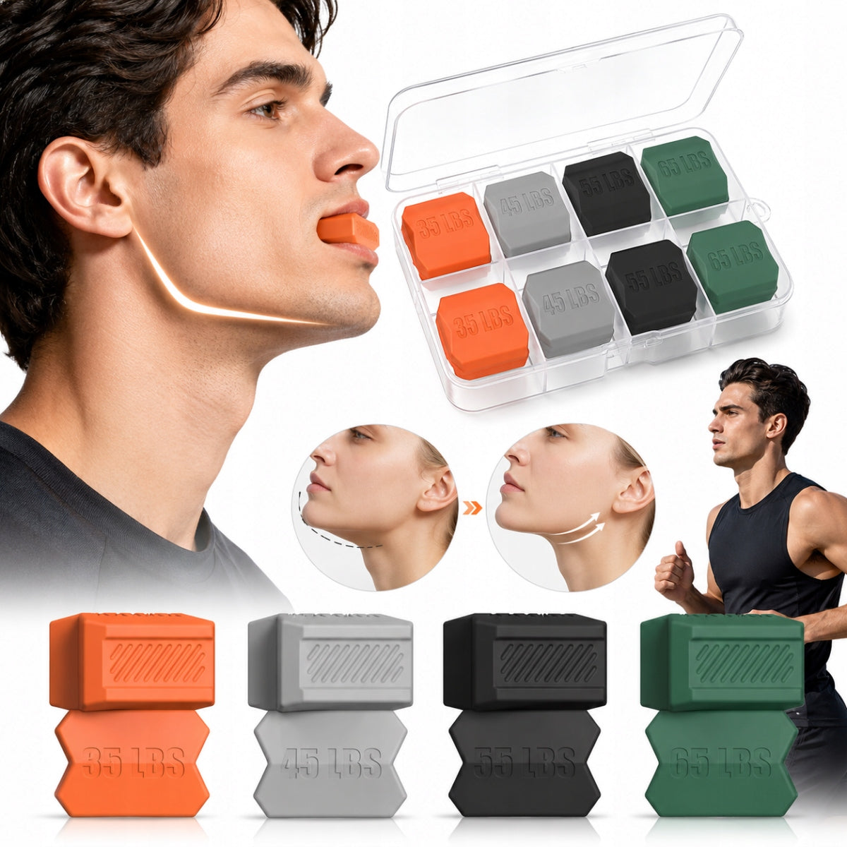 SET OF 8 RUBBERS FOR MANDIBLE AND JAW EXERCISES JAWLINE DEVICE SLIM FACE