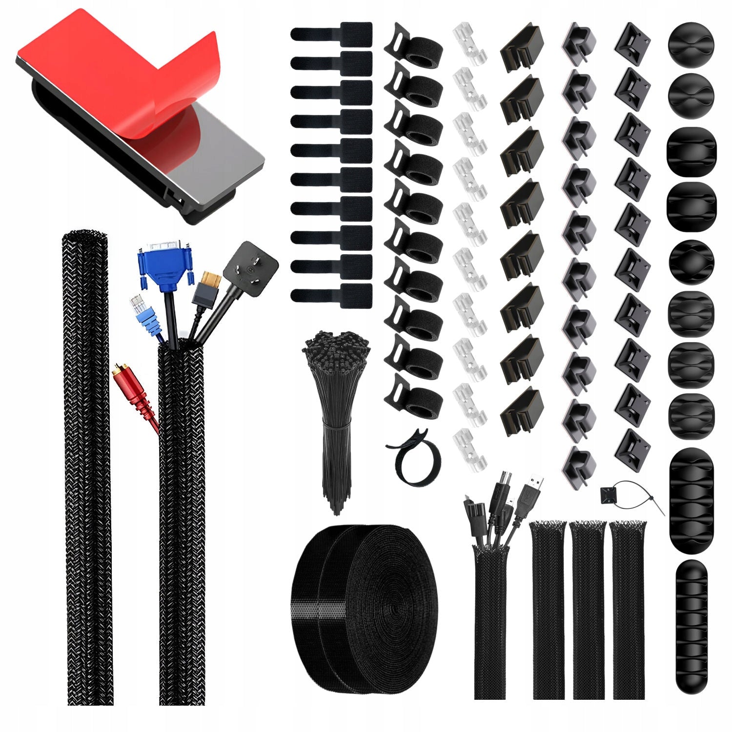 SET OF ACCESSORIES FOR CABLE ORGANIZATION VELCRO CLIPS CABLE MANAGEMENT