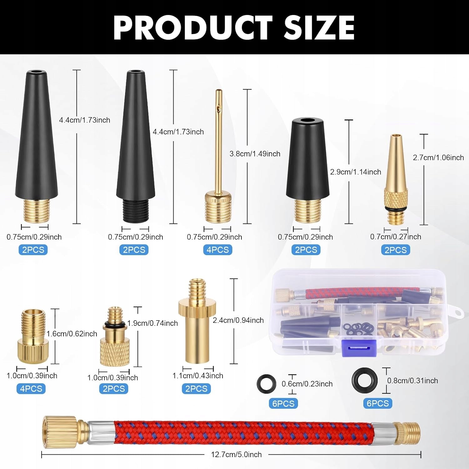 SET OF ADAPTERS TIPS FOR PUMPING BICYCLE TIRES VALVES 33PCS Color gold