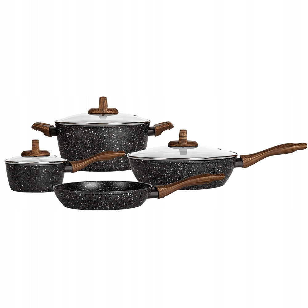 SET OF ALUMINUM POTS 7EL SET OF POTS SMILE LID PAN Additional color brown