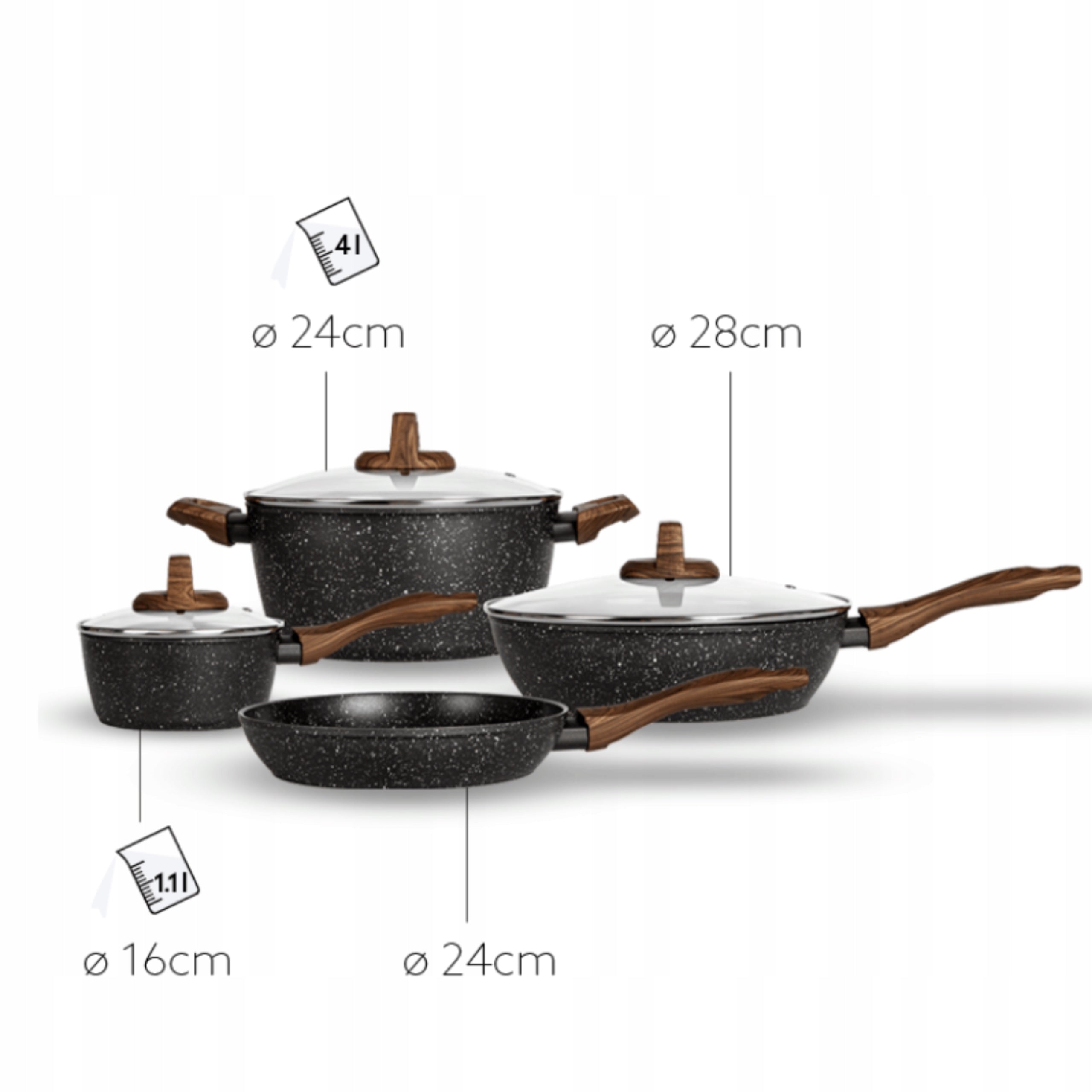 SET OF ALUMINUM POTS 7EL SET OF POTS SMILE LID PAN Number of items in the set 7