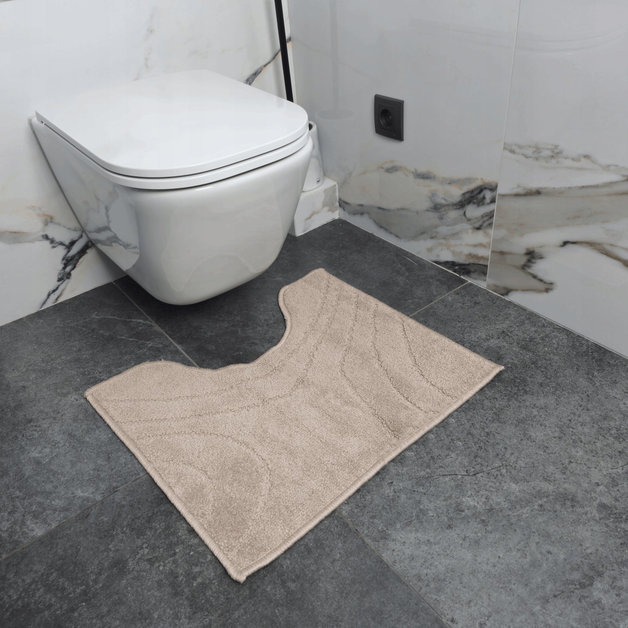 SET OF BATHROOM RUGS JOY 2 PCS 57x100+57x50 cm BEIGE WITH CUTOUT Manufacturer code 1000010464
