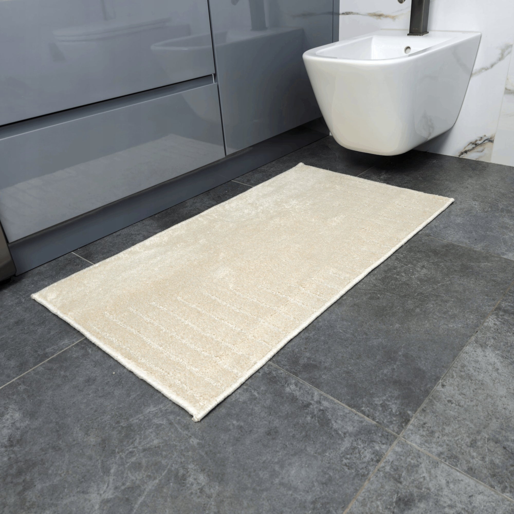 SET OF BATHROOM RUGS JOY 2 PCS 57x100+57x50 cm CREAM WITH CUTOUT Manufacturer code 1000010463