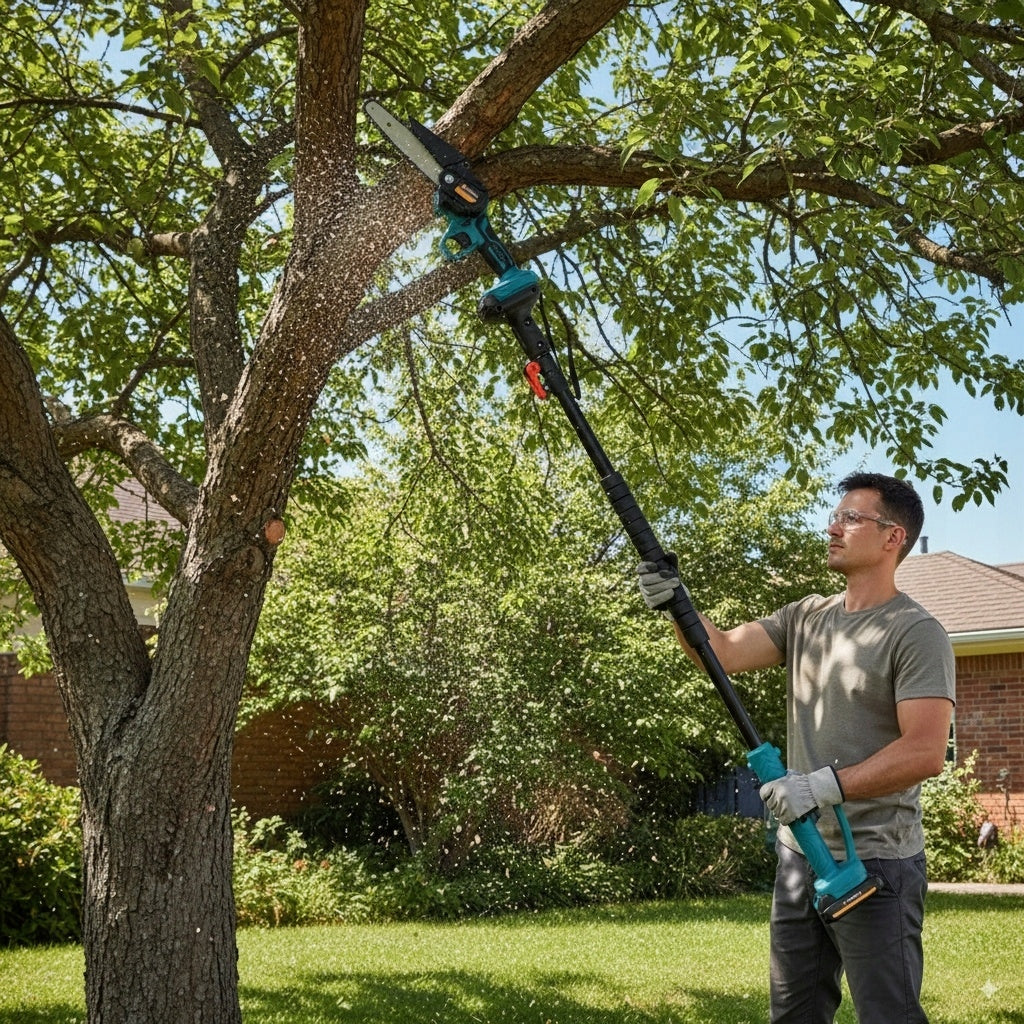 SET OF BATTERY-OPERATED SAW WITH TELESCOPIC BOOM 2M FOR TREES 21V Manufacturer code mini piła pilarka teleskopowa na wysięgniku
