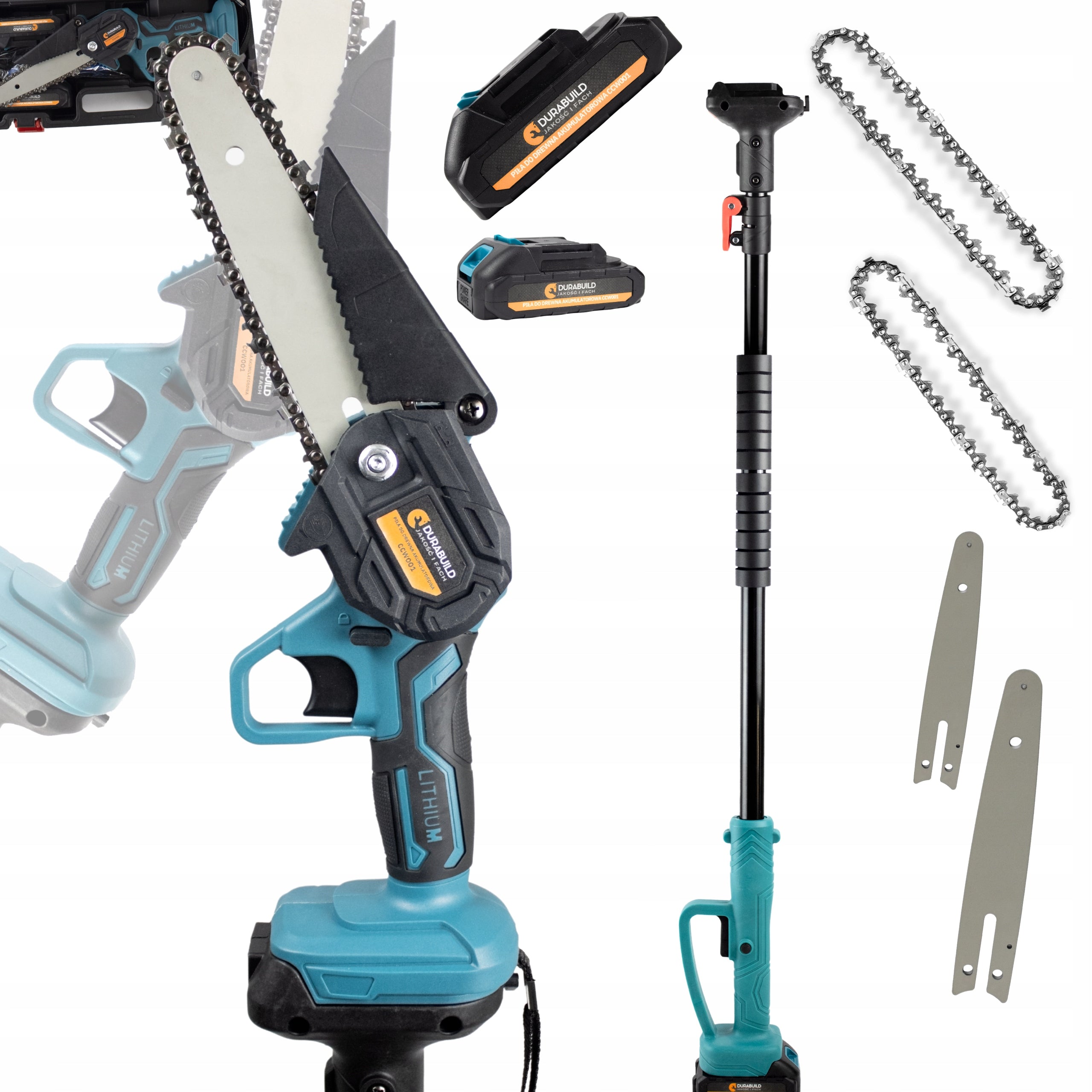 SET OF BATTERY-OPERATED SAW WITH TELESCOPIC BOOM 2M FOR TREES 21V Packaging status original