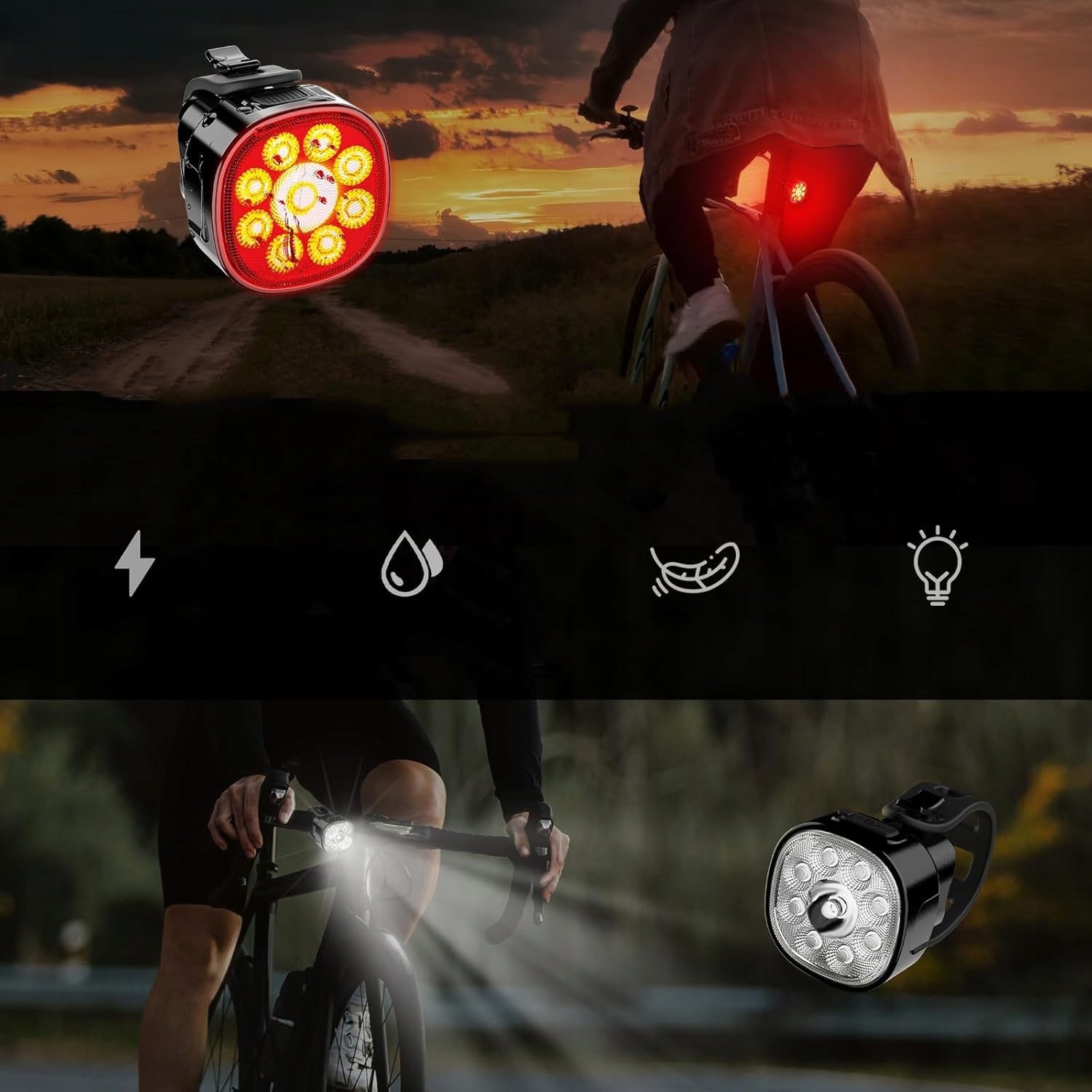 SET OF BICYCLE LIGHTS USB-C FRONT 1100MAH REAR 350MAH WATERPROOF Kind not specified