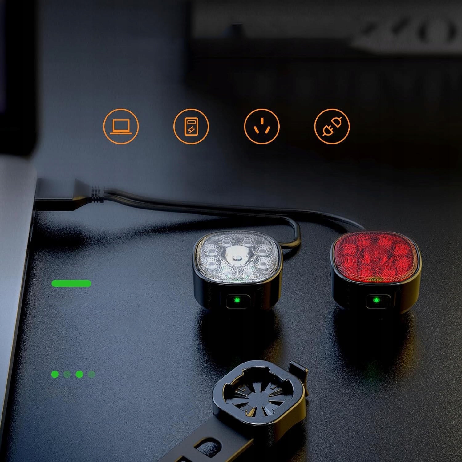 SET OF BICYCLE LIGHTS USB-C FRONT 1100MAH REAR 350MAH WATERPROOF Light source not specified
