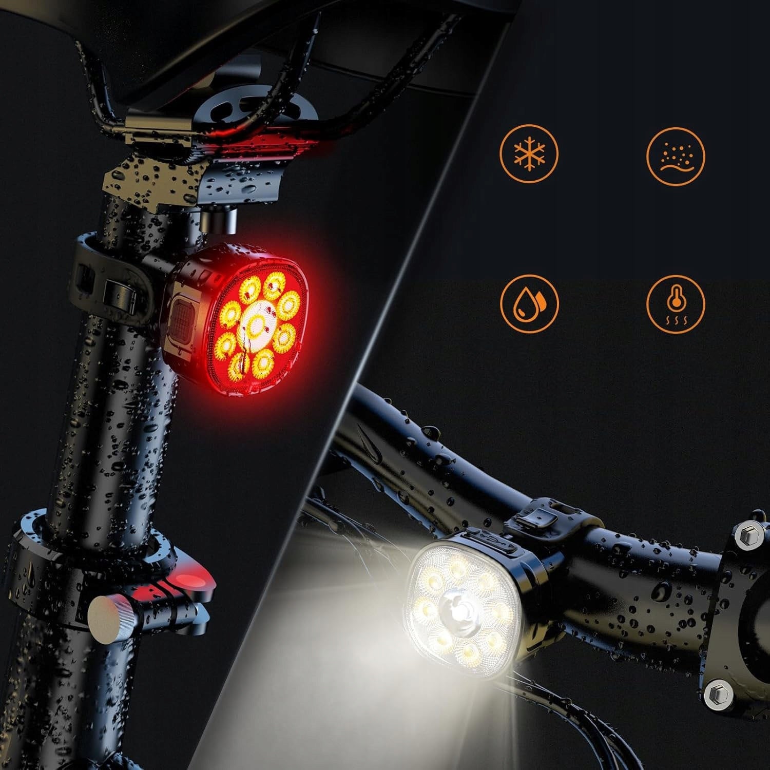 SET OF BICYCLE LIGHTS USB-C FRONT 1100MAH REAR 350MAH WATERPROOF Product weight with unit packaging 0.106 kg
