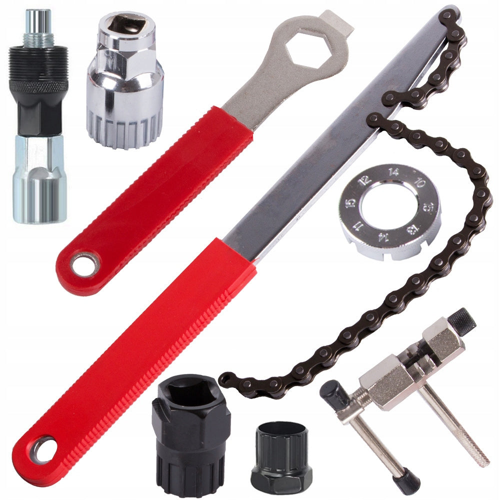 SET OF BICYCLE WRENCHES BACIK CRANK SUPPORT UNWINDER FREEWHEEL CASSETTES 8 el.