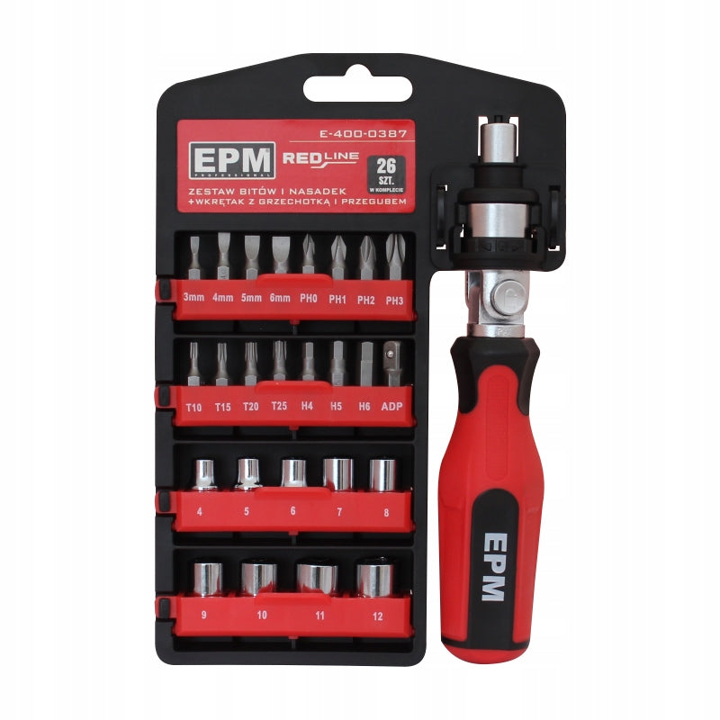 SET OF BITS AND SOCKETS RED LINE 26 PCS. E-400-0387 EPM Manufacturer code E-400-0387
