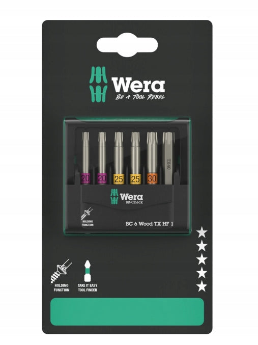 SET OF BITS BIT-CHECK 6 WOOD TX HF 1 SB, 6CZ. 05073639001 WERA