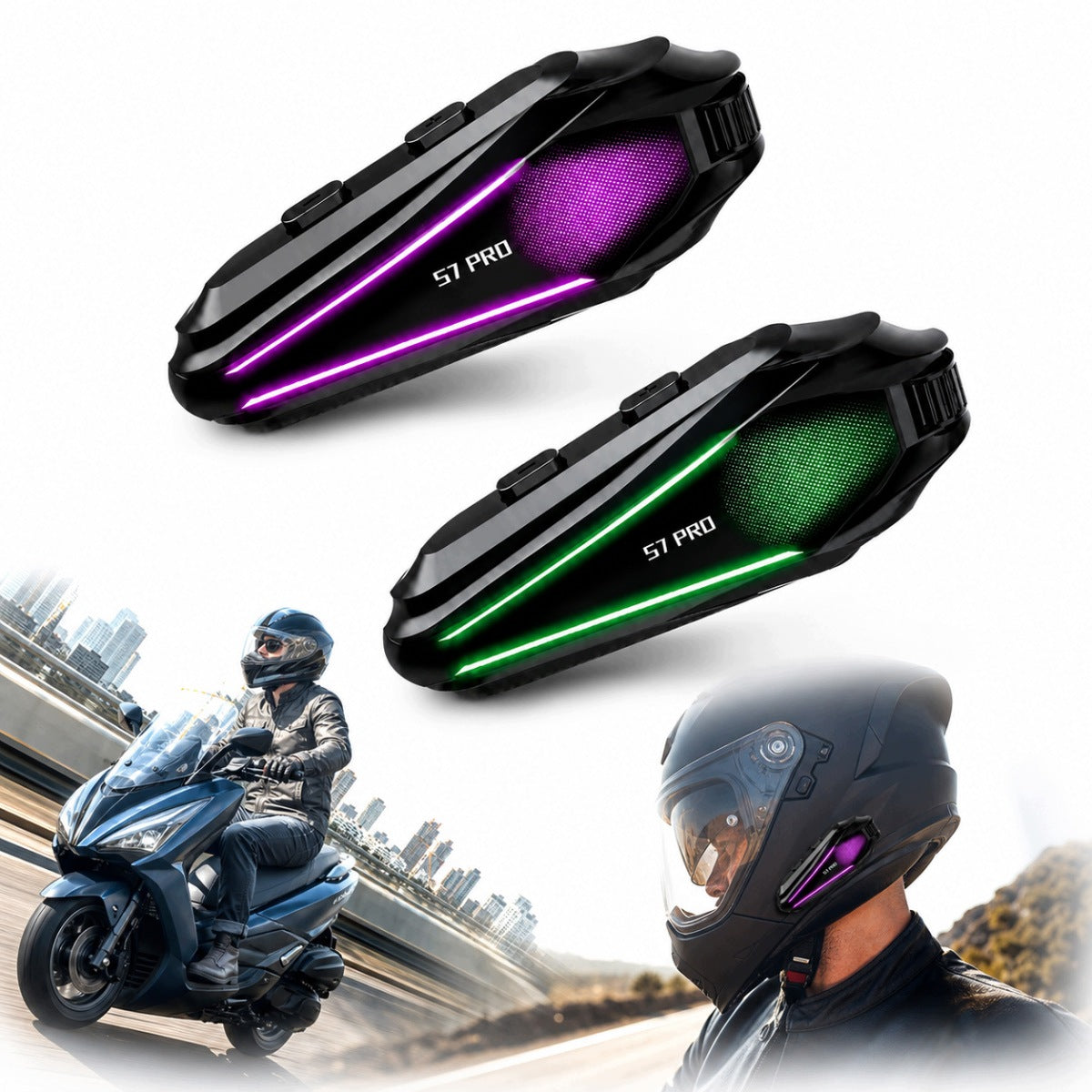SET OF BLUETOOTH HEADPHONES FOR MOTORCYCLE HELMET MESH 1000M 800MAH IP67