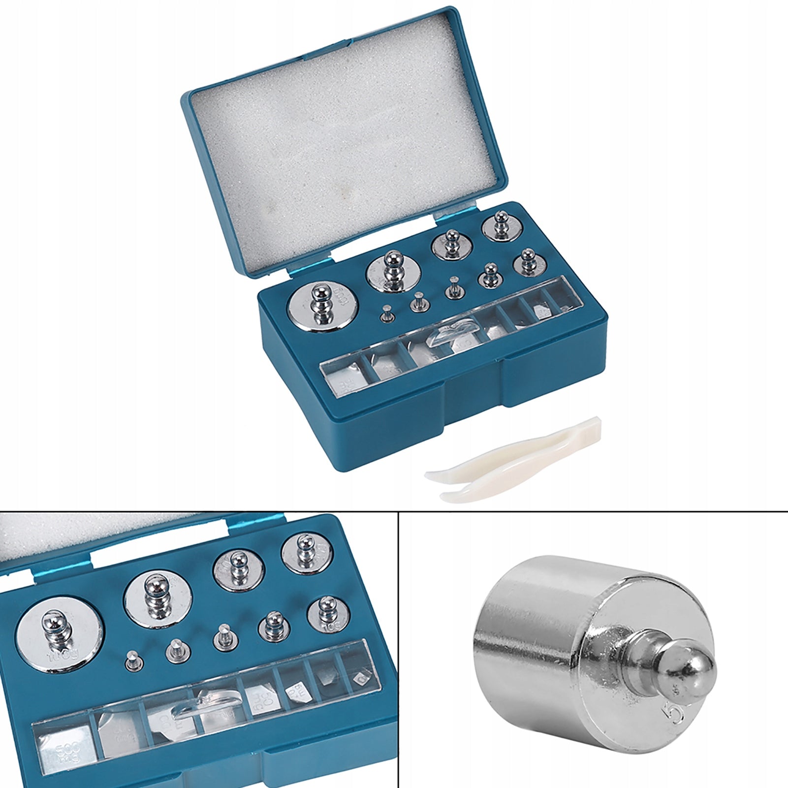 SET OF CALIBRATION WEIGHTS 1-100G 9 SIZE WITH TWEEZERS Packaging status original