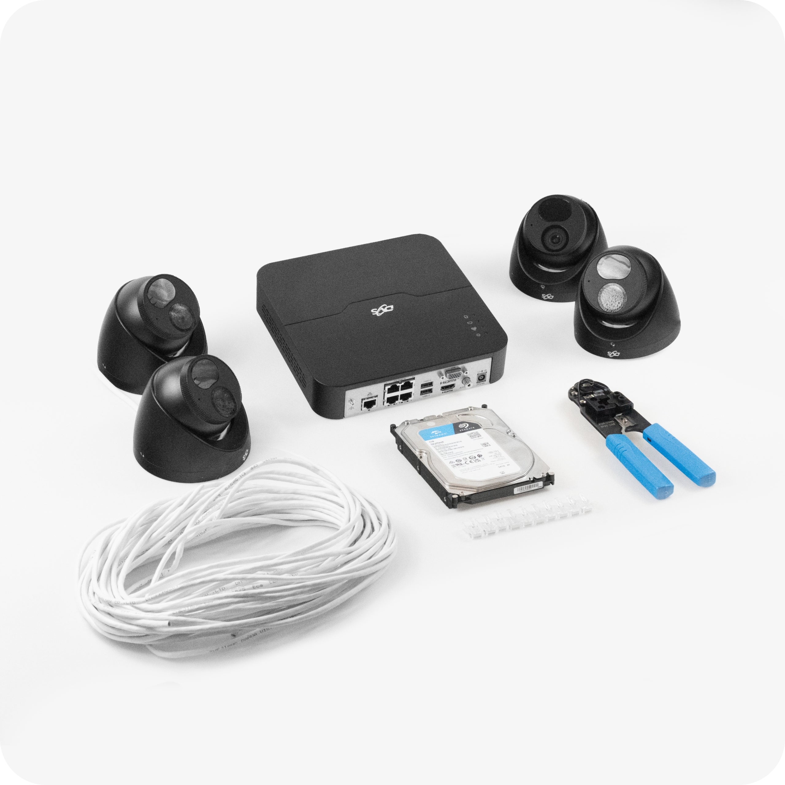 SET OF CAMERAS FOR MONITORING IP CAMERAS 5Mpx POE METAL BLACK SMART DVS Packaging status original