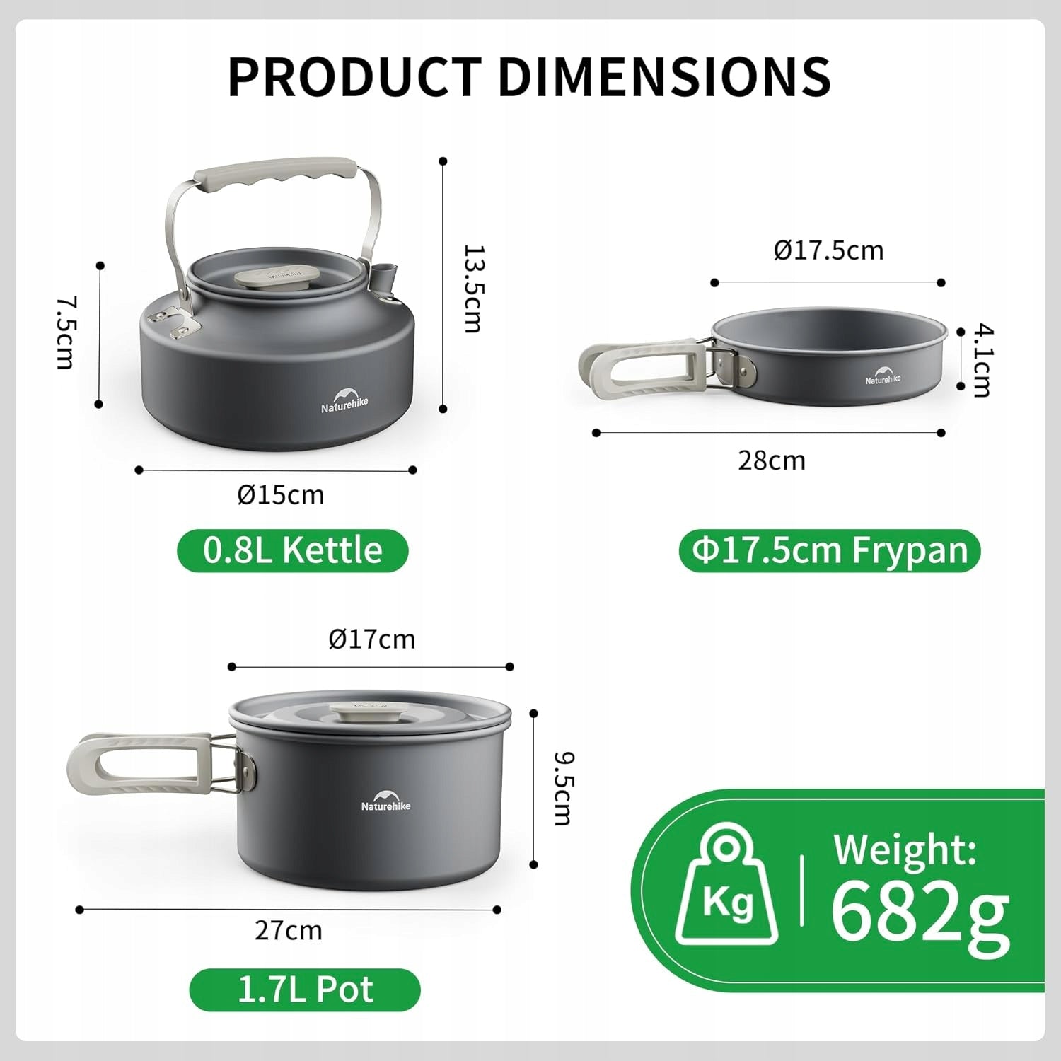 SET OF CAMPING POTS 3 ELEMENTS FOR COOKING FOR CAMPING Brand NATUREHIKE