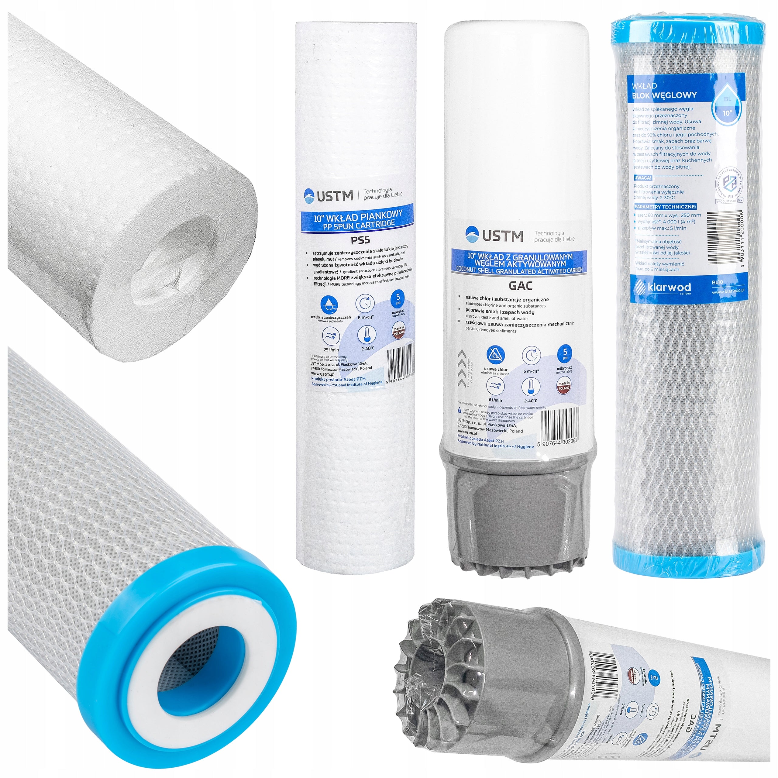SET OF CARTRIDGES FOR CARBON FILTER ACTIVATED FOAM 5 MICRONS PS5 10" 3EL