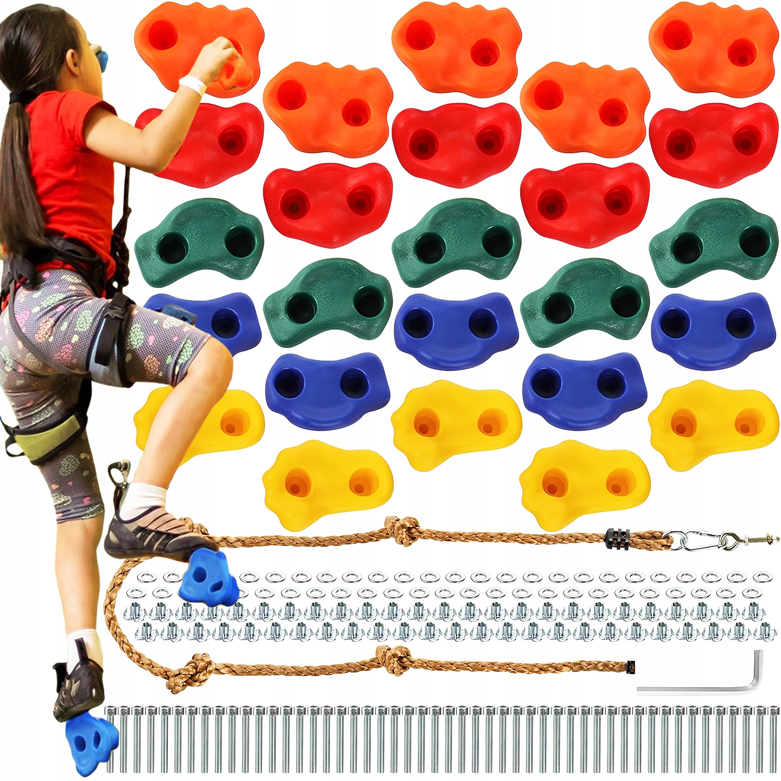 SET OF CLIMBING ROPE 307cm + ROCK STONES CLIMBING WALL 25pcs