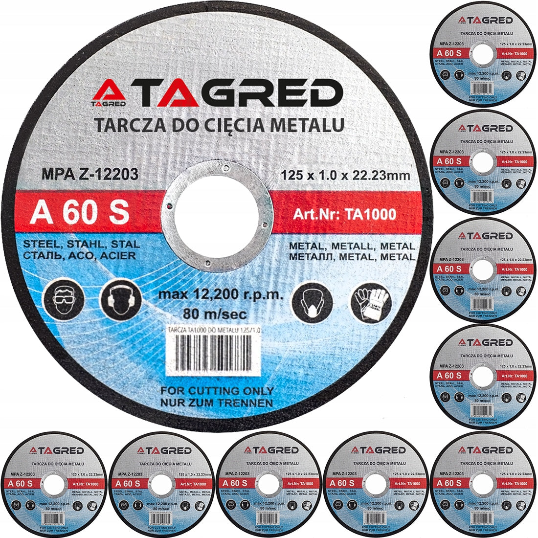 SET OF CUTTING DISCS FOR GRINDING METAL STEEL 125 MM x 1MM INOX EAN (GTIN) 5903293501771