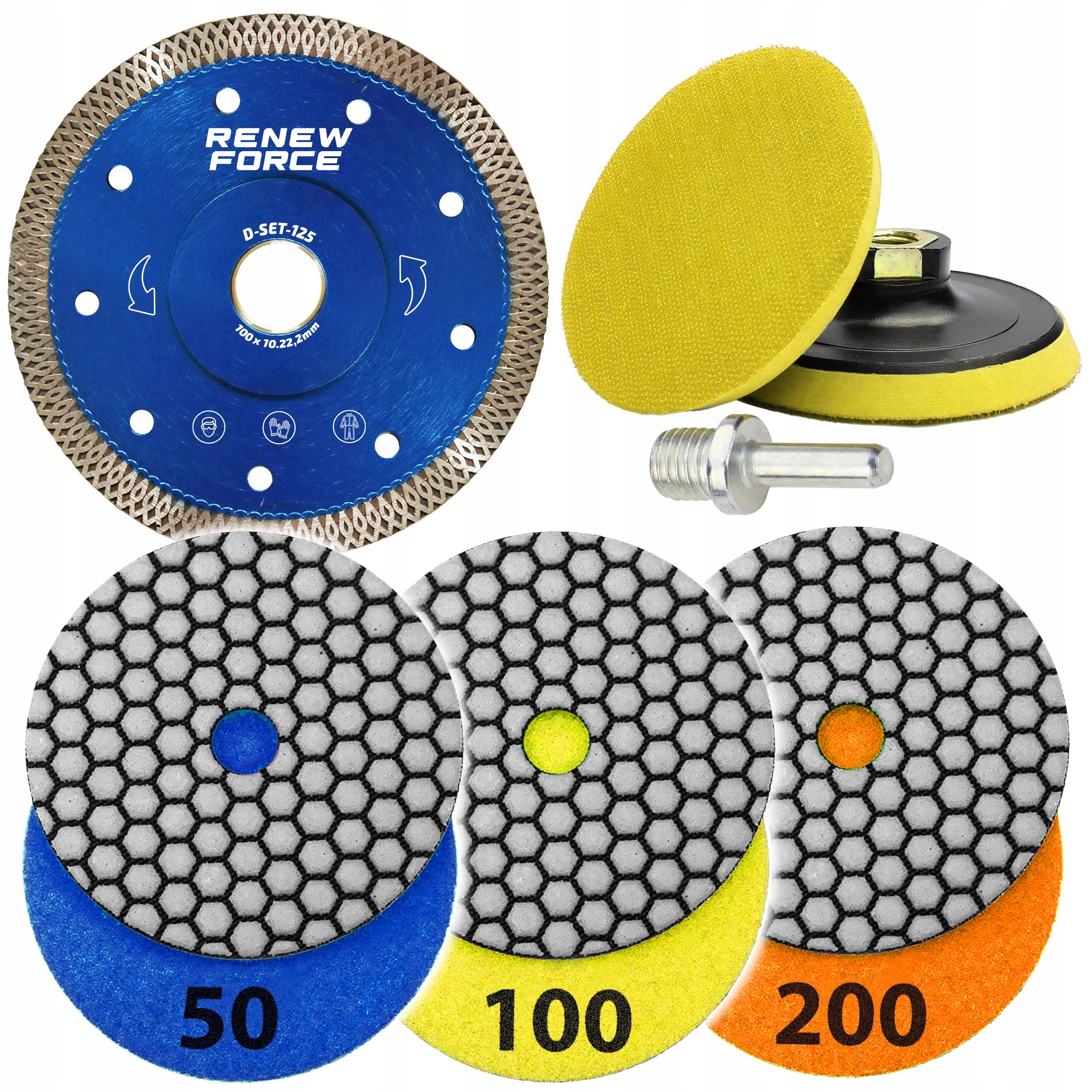SET OF DIAMOND DISCS FOR CUTTING AND GRINDING SINTERED STONEWARE TILES 100MM