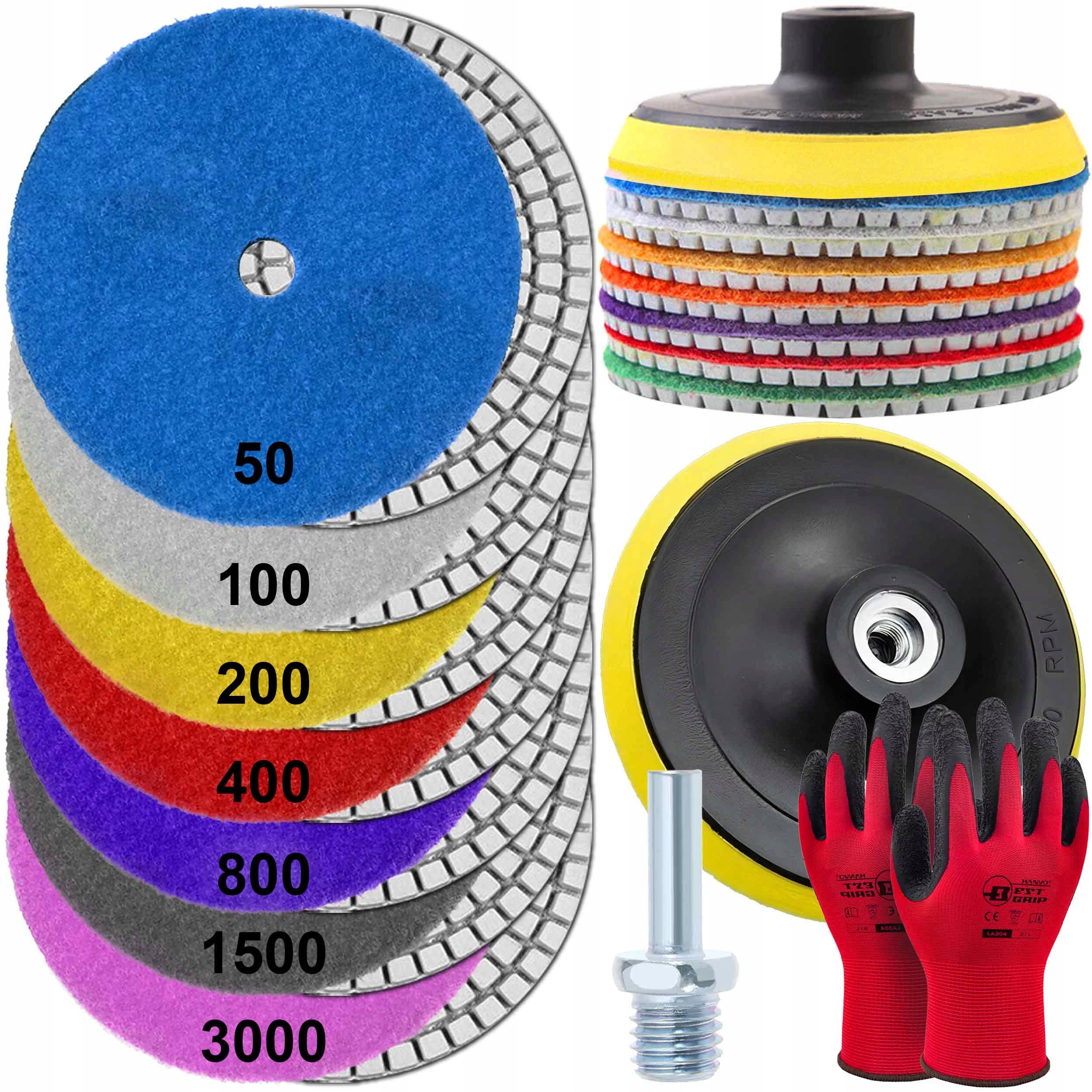 SET OF DIAMOND DISCS FOR GRINDING AND POLISHING STONEWARE EDGE TILES