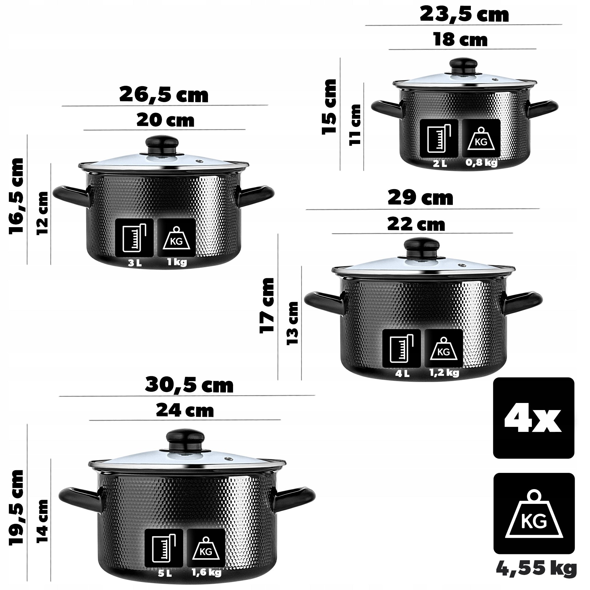 SET OF ENAMEL POTS SET 8EL GAS INDUCTION TRADITIONAL + LIDS Packaging status original