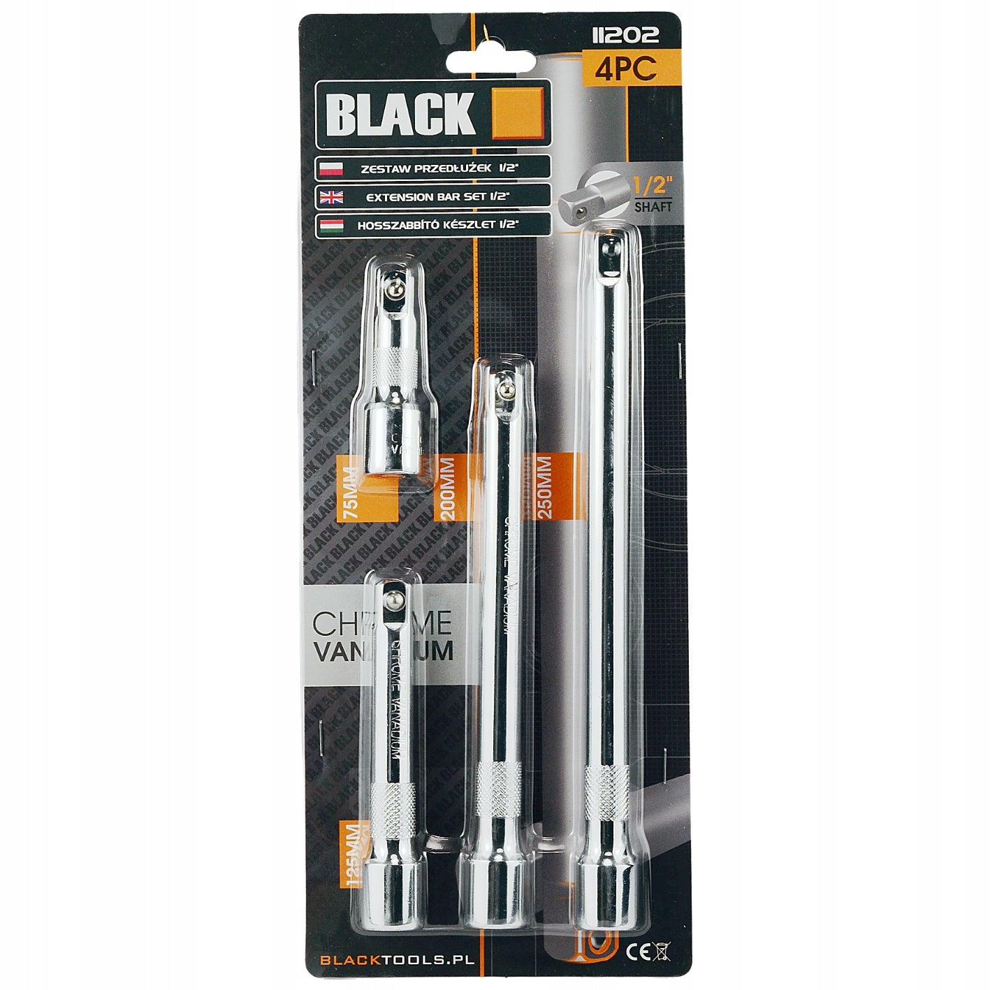 SET OF EXTENSIONS 1/2" 4PC 250 200 125 75 MM CRV BLACK EAN (GTIN) 5902280026358