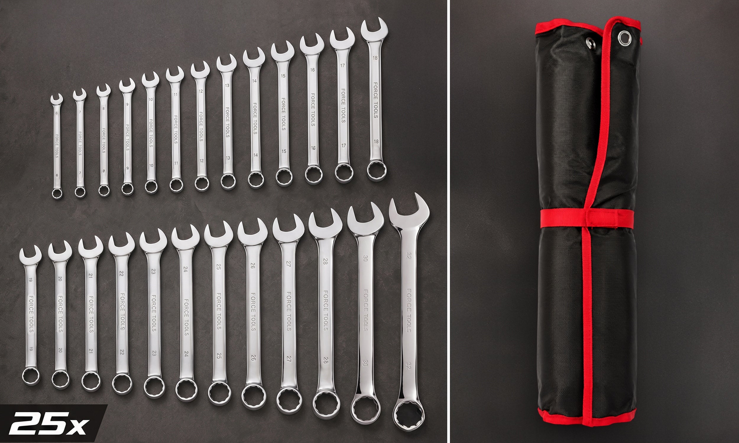SET OF FLAT-EYE WRENCHES 6-32mm 25 PCS STEEL CR-V WRENCHES ON SHEET Packaging status original