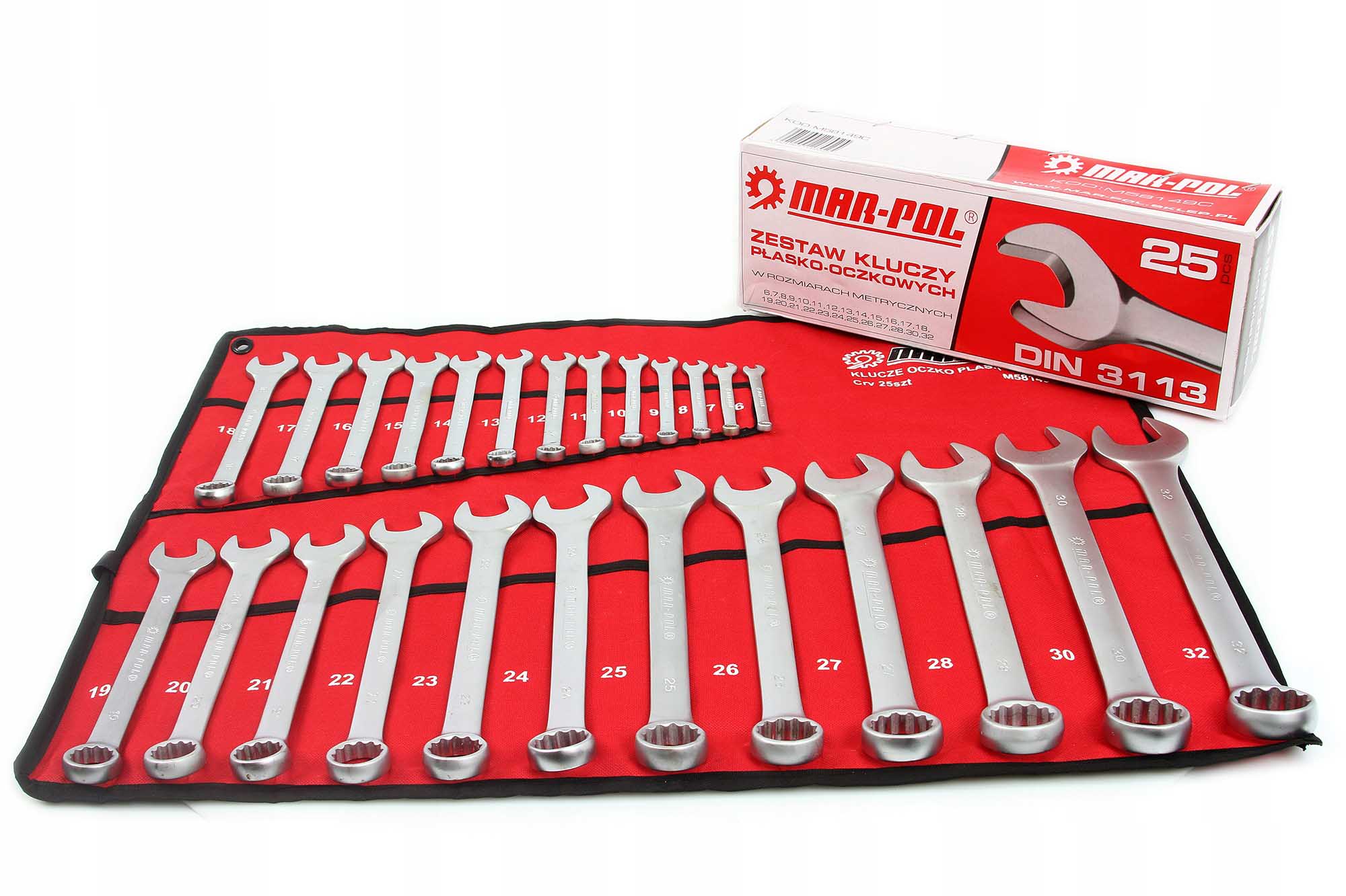SET OF FLAT EYE WRENCHES 6-32mm SHEET 25pcs Manufacturer code KLUCZE PŁASKO OCZKOWE M58149C