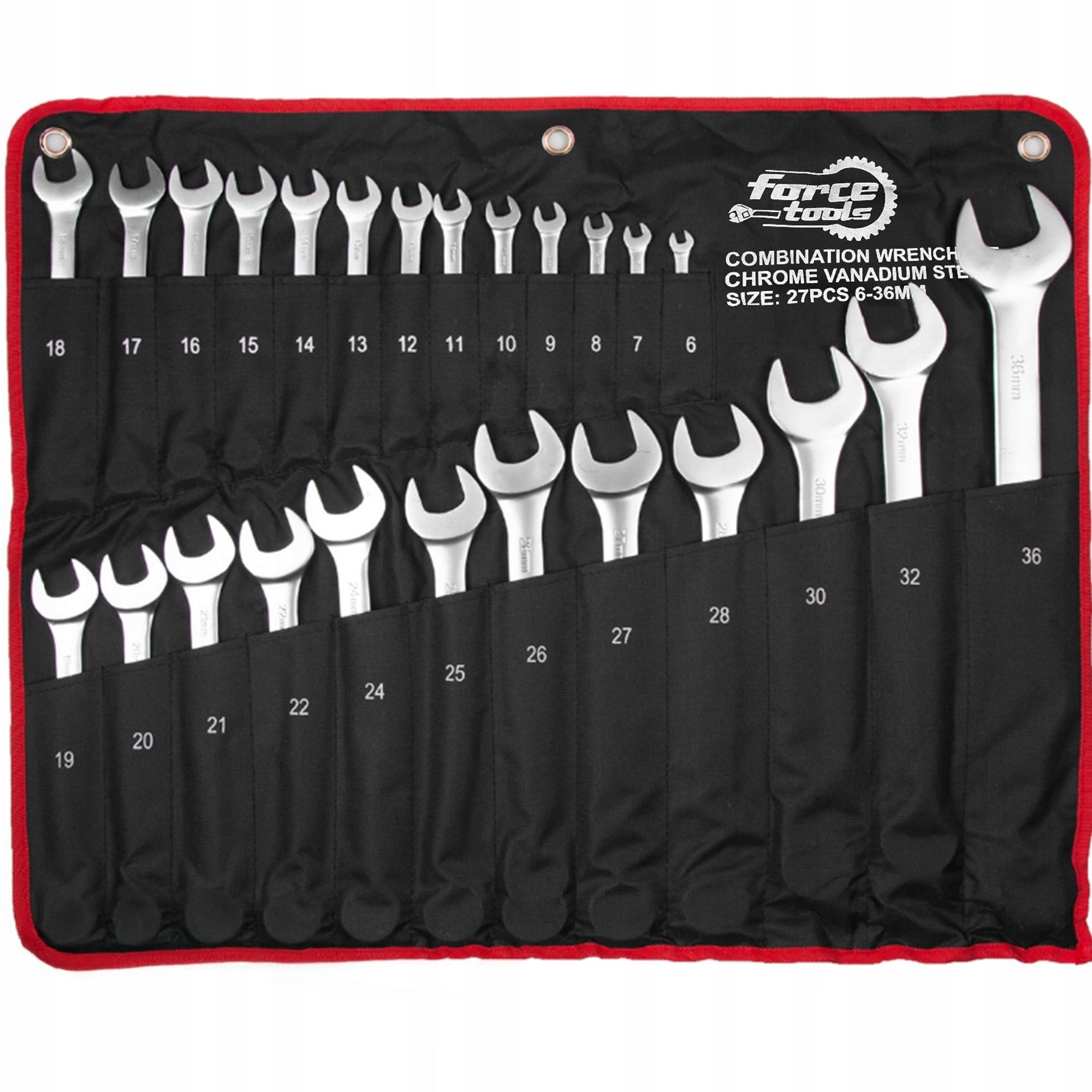 SET OF FLAT-EYE WRENCHES 6-36mm 27 PCS STEEL CR-V WRENCHES ON SHEET