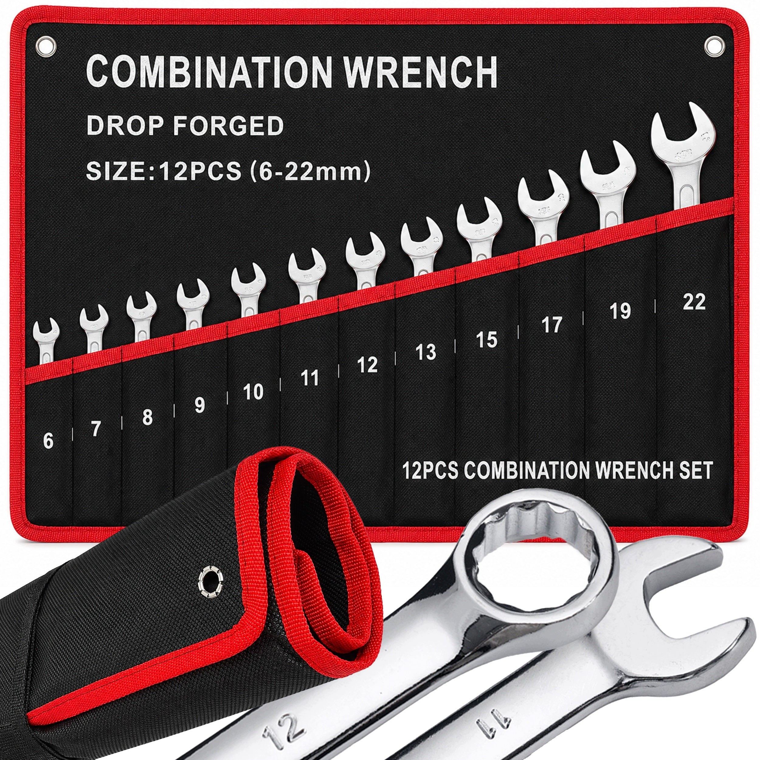 SET OF FLAT EYE WRENCHES FOR GARAGE WORKSHOP TOOLS 6-22mm 12pcs
