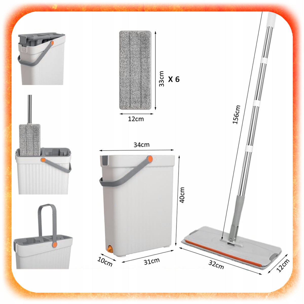 SET OF FLAT MOP WITH BUCKET TWO-CHAMBER SQUEEZER + 3 ABSORBENT CARTRIDGES Manufacturer code 007149