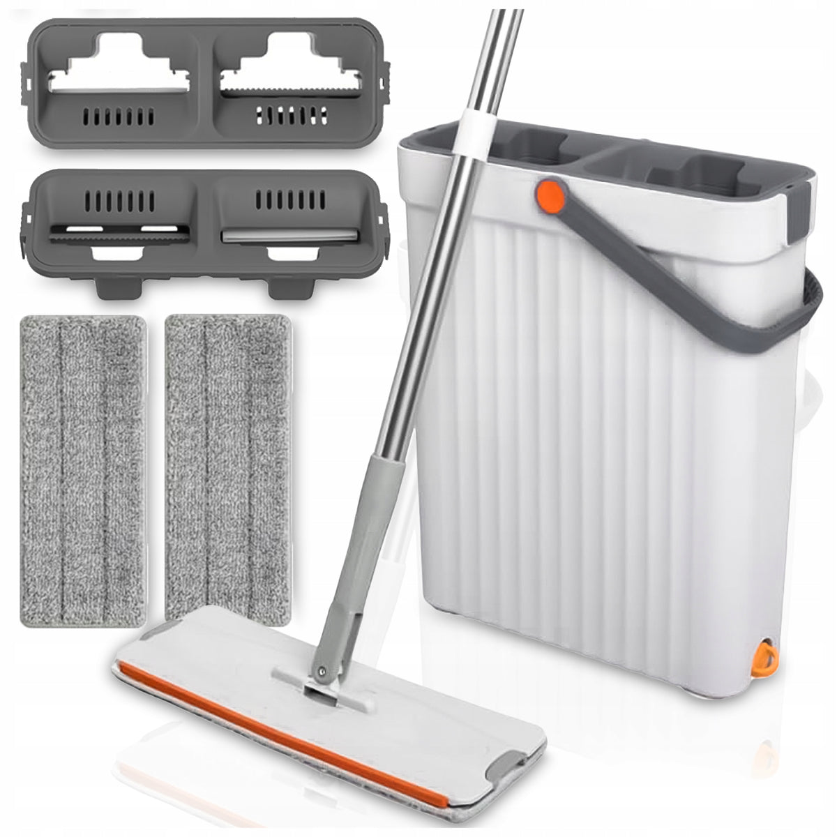 SET OF FLAT MOP WITH BUCKET TWO-CHAMBER SQUEEZER + 3 ABSORBENT CARTRIDGES
