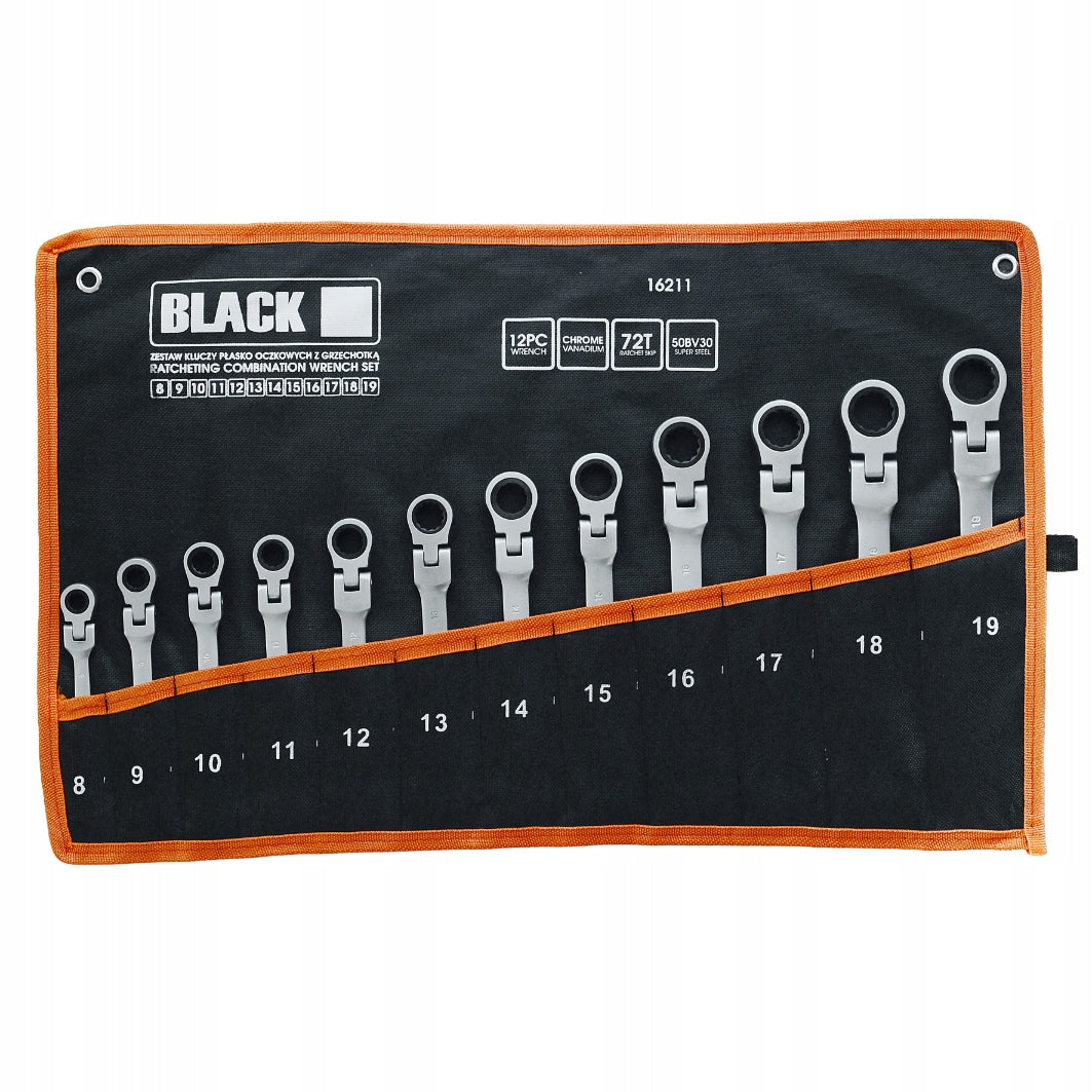 SET OF FLAT RATCHET WRENCHES BROKEN 8-19mm 12PC SHEET BLACK Manufacturer code 16211