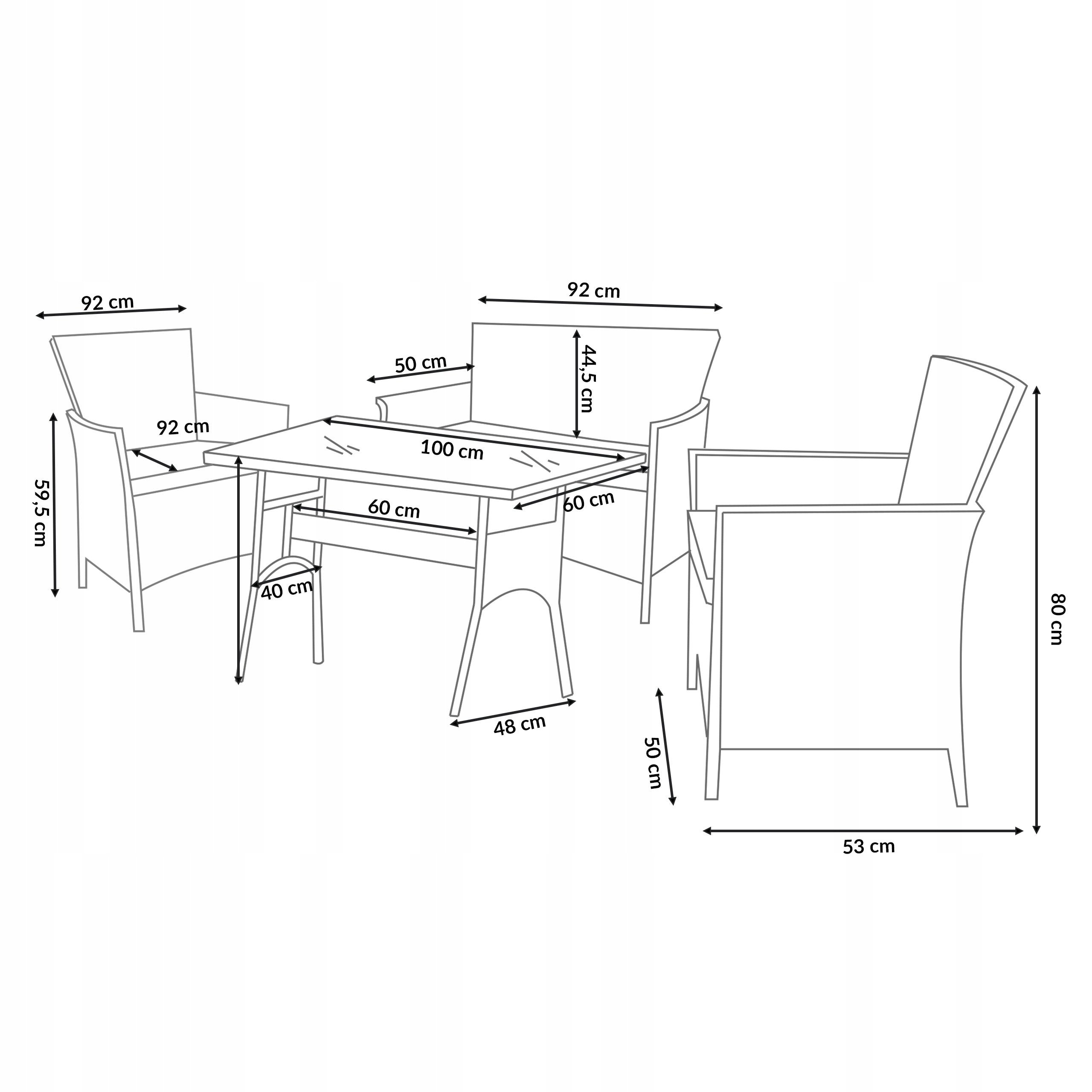 SET OF FURNITURE FOR GARDEN TERRACE DINNER RATTAN 4 PERSON LIDO LIGHT GRAY Color gray