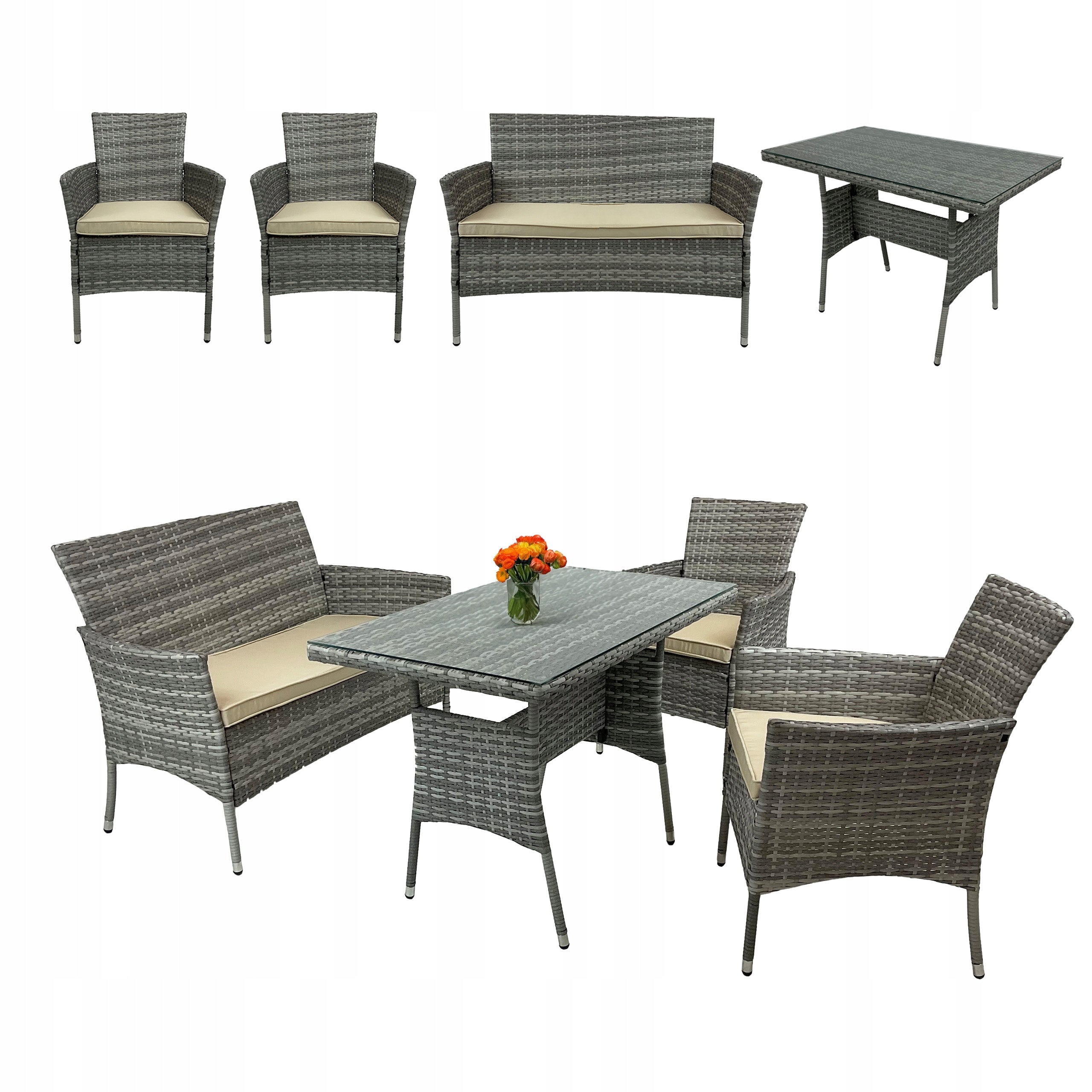 SET OF FURNITURE FOR GARDEN TERRACE DINNER RATTAN 4 PERSON LIDO LIGHT GRAY Manufacturer Kontrast