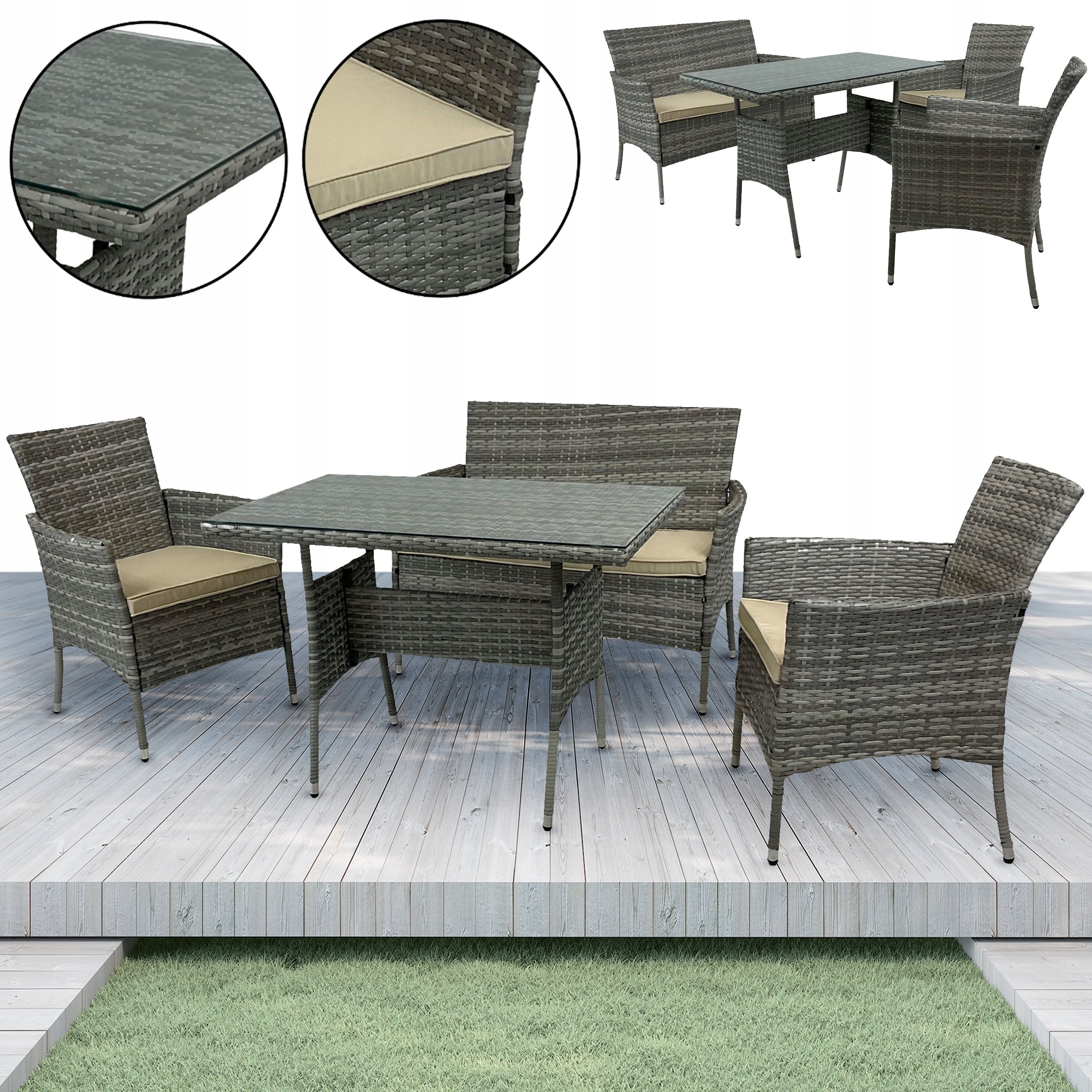 SET OF FURNITURE FOR GARDEN TERRACE DINNER RATTAN 4 PERSON LIDO LIGHT GRAY Manufacturer code 5.05.14072