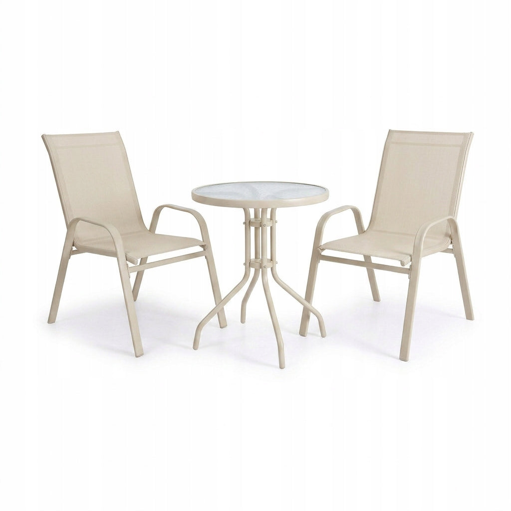 SET OF FURNITURE FOR SMALL BALCONY TERRACE CHAIRS TABLE ROUND BEIGE YS146 Packaging status original