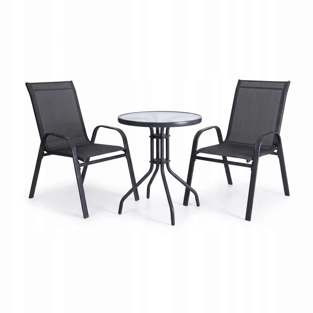 SET OF FURNITURE FOR SMALL BALCONY TERRACE CHAIRS TABLE ROUND BLACK YS146 Packaging status original
