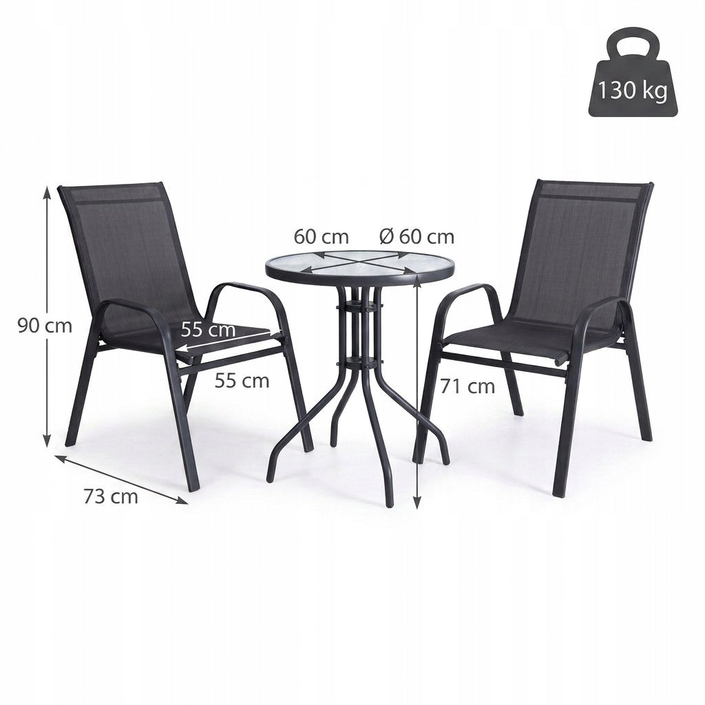 SET OF FURNITURE FOR SMALL BALCONY TERRACE CHAIRS TABLE ROUND BLACK YS146 Set contents chair end table