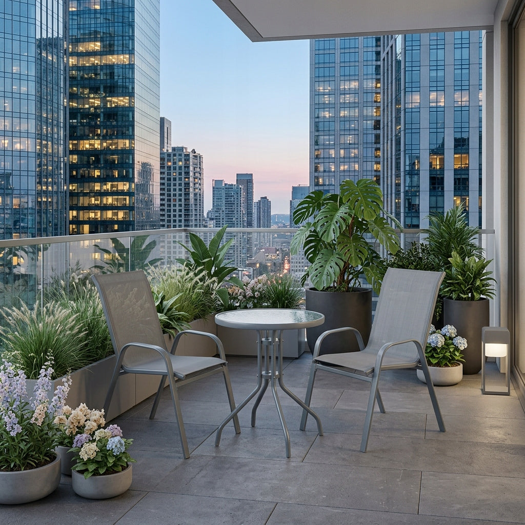 SET OF FURNITURE FOR SMALL BALCONY TERRACE CHAIRS TABLE ROUND GREY YS146 Main material steel