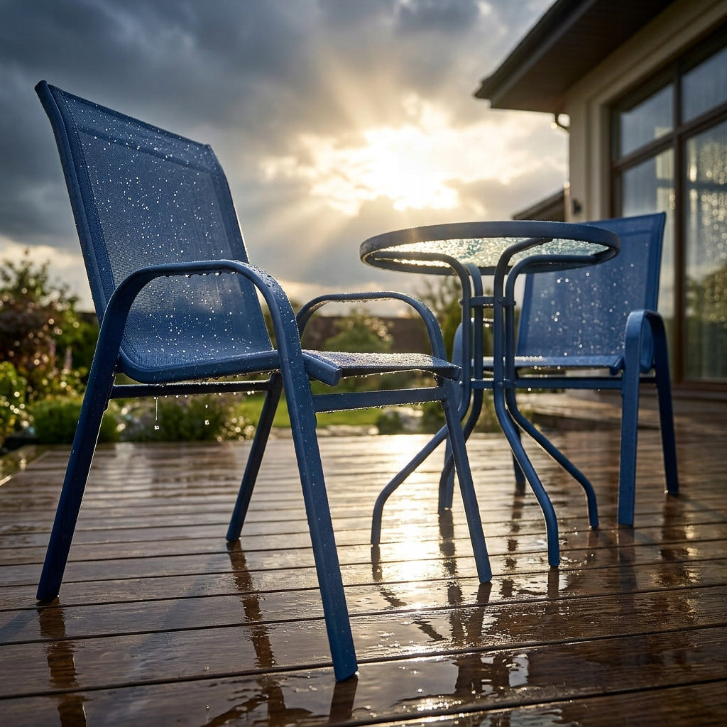 SET OF FURNITURE FOR SMALL BALCONY TERRACE CHAIRS TABLE ROUND NAVY BLUE YS146 Manufacturer Ideal Garden