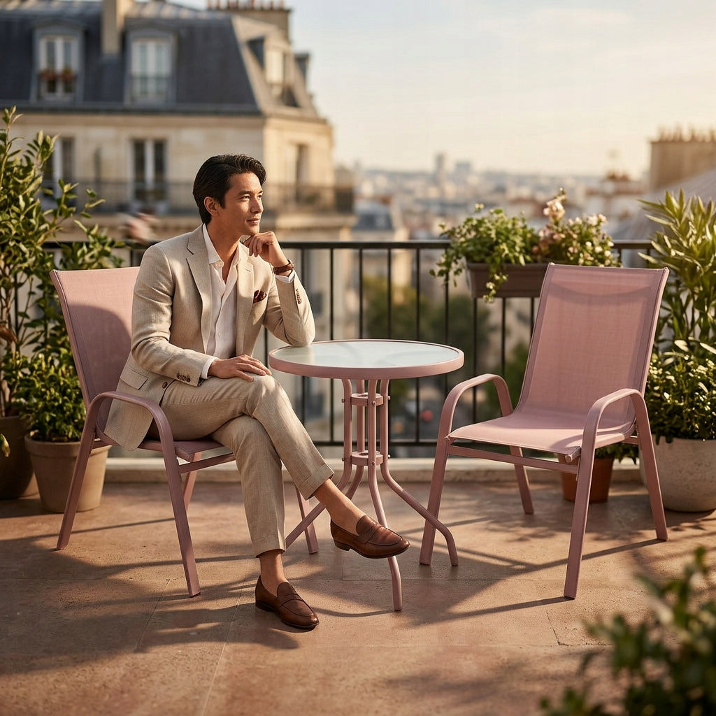 SET OF FURNITURE FOR SMALL BALCONY TERRACE CHAIRS TABLE ROUND PINK YS146 Number of items in the set 3