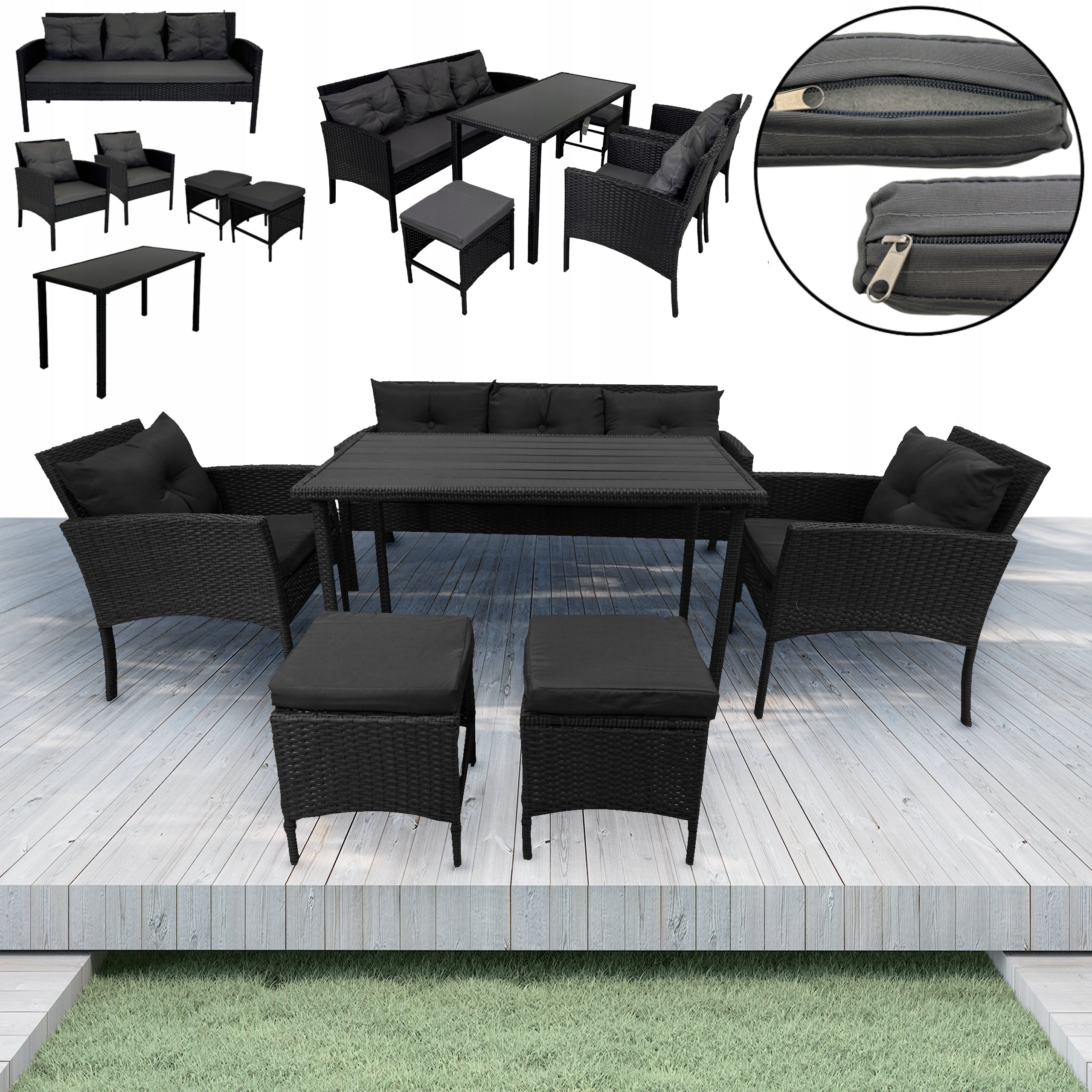 SET OF FURNITURE FOR THE GARDEN DINNER 7 PEOPLE CAPRI PRO RATTAN BLACK Manufacturer code 5.05.12245